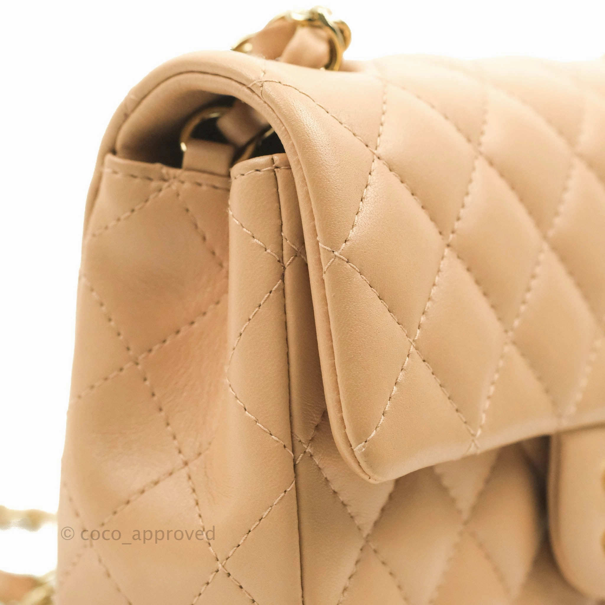 Chanel Mini Rectangular Flap Quilted Beige Lambskin Gold Hardware 21A
