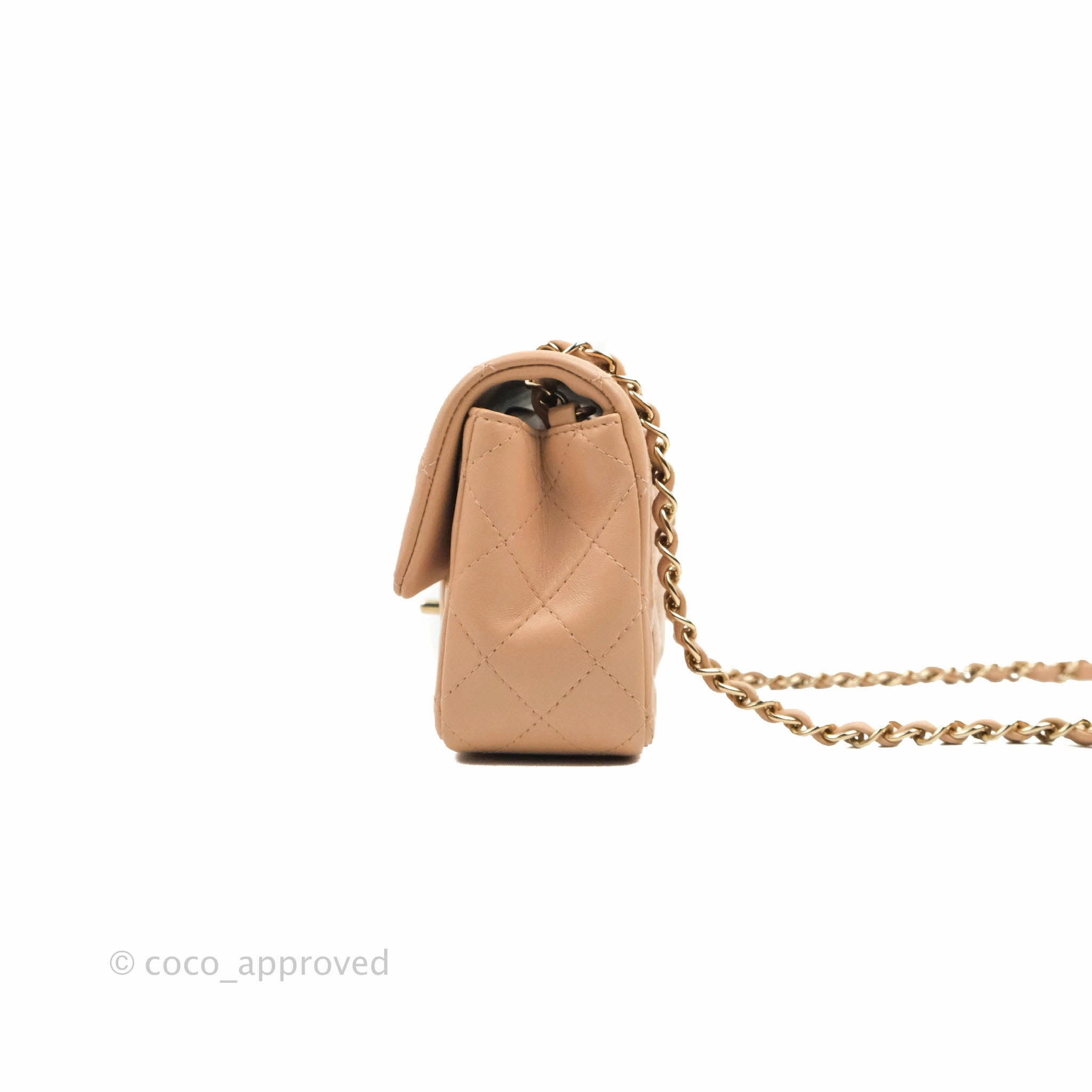 Chanel Mini Rectangular Flap Quilted Beige Lambskin Gold Hardware 21A