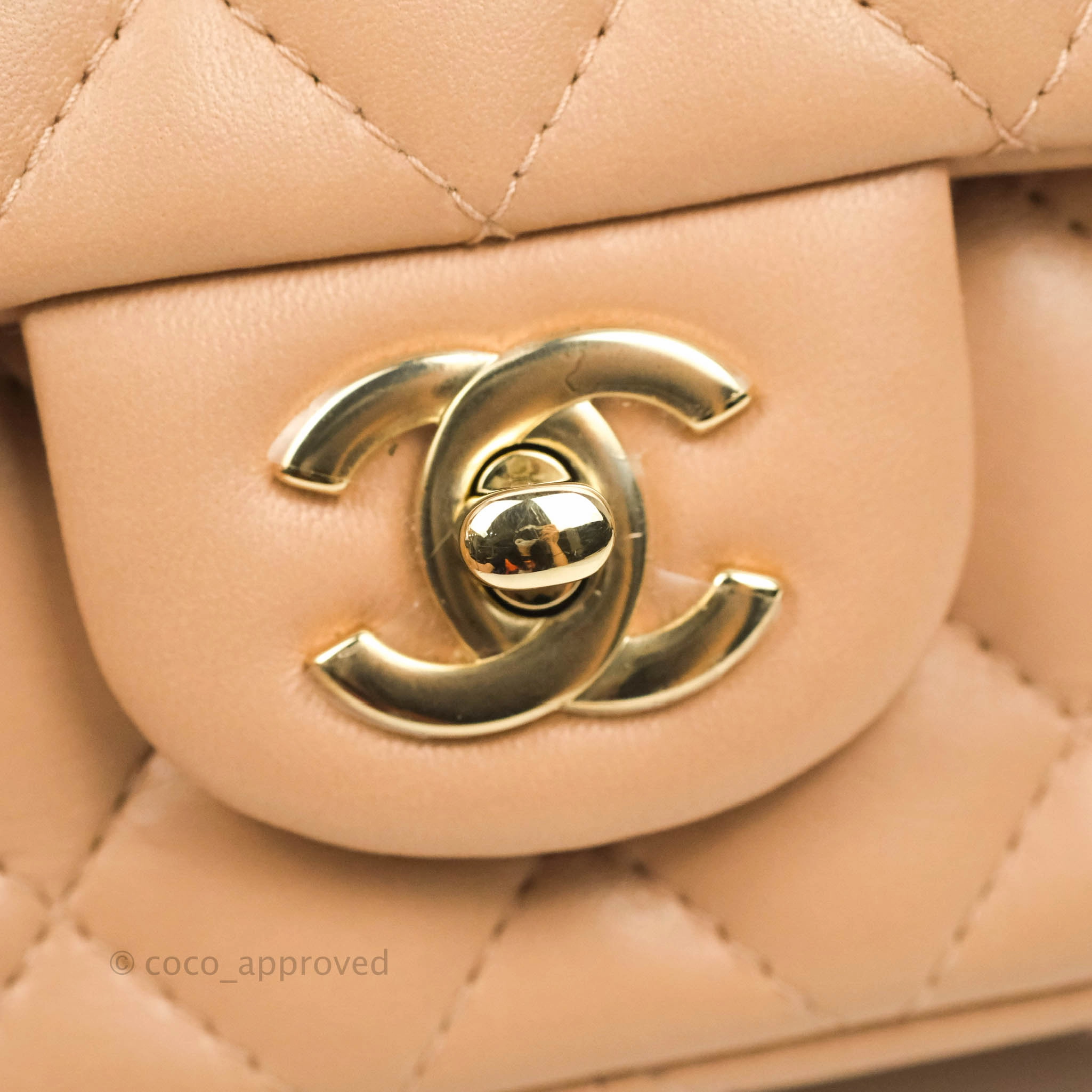 Chanel Mini Rectangular Flap Quilted Beige Lambskin Gold Hardware 21A