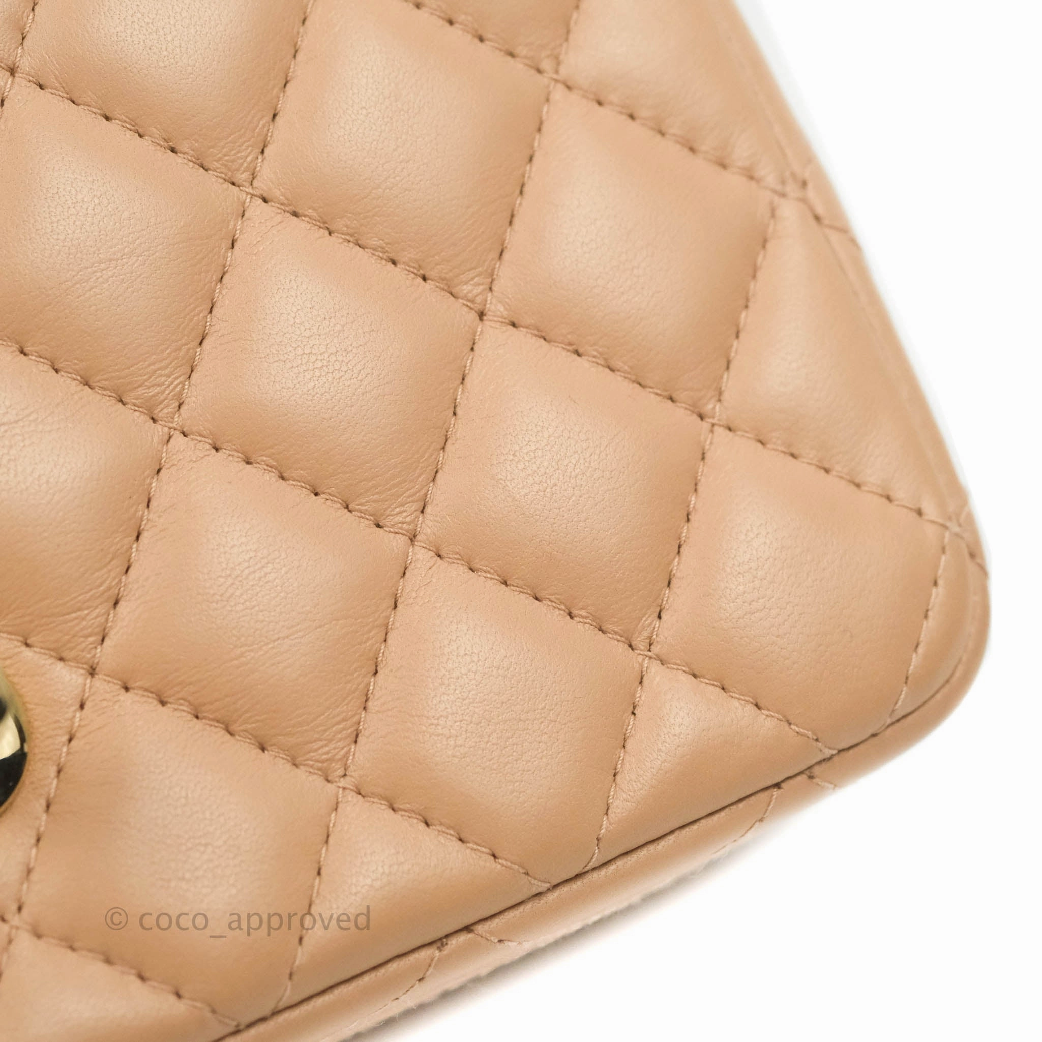 Chanel Mini Rectangular Flap Quilted Beige Lambskin Gold Hardware 21A