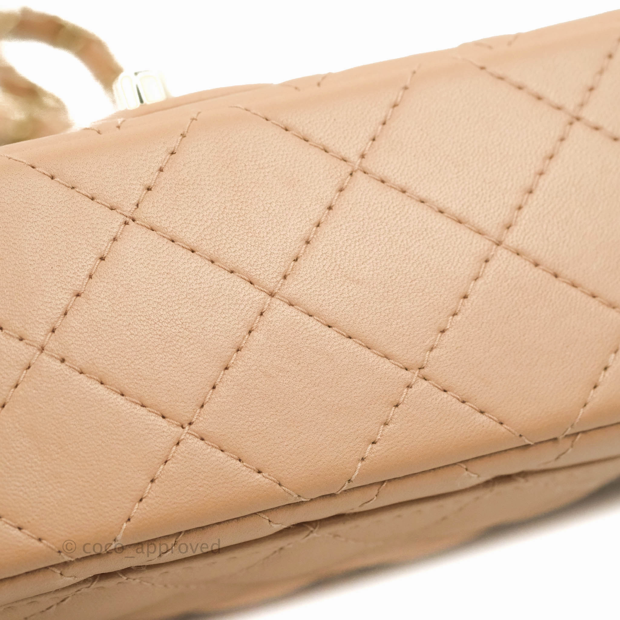Chanel Mini Rectangular Flap Quilted Beige Lambskin Gold Hardware 21A