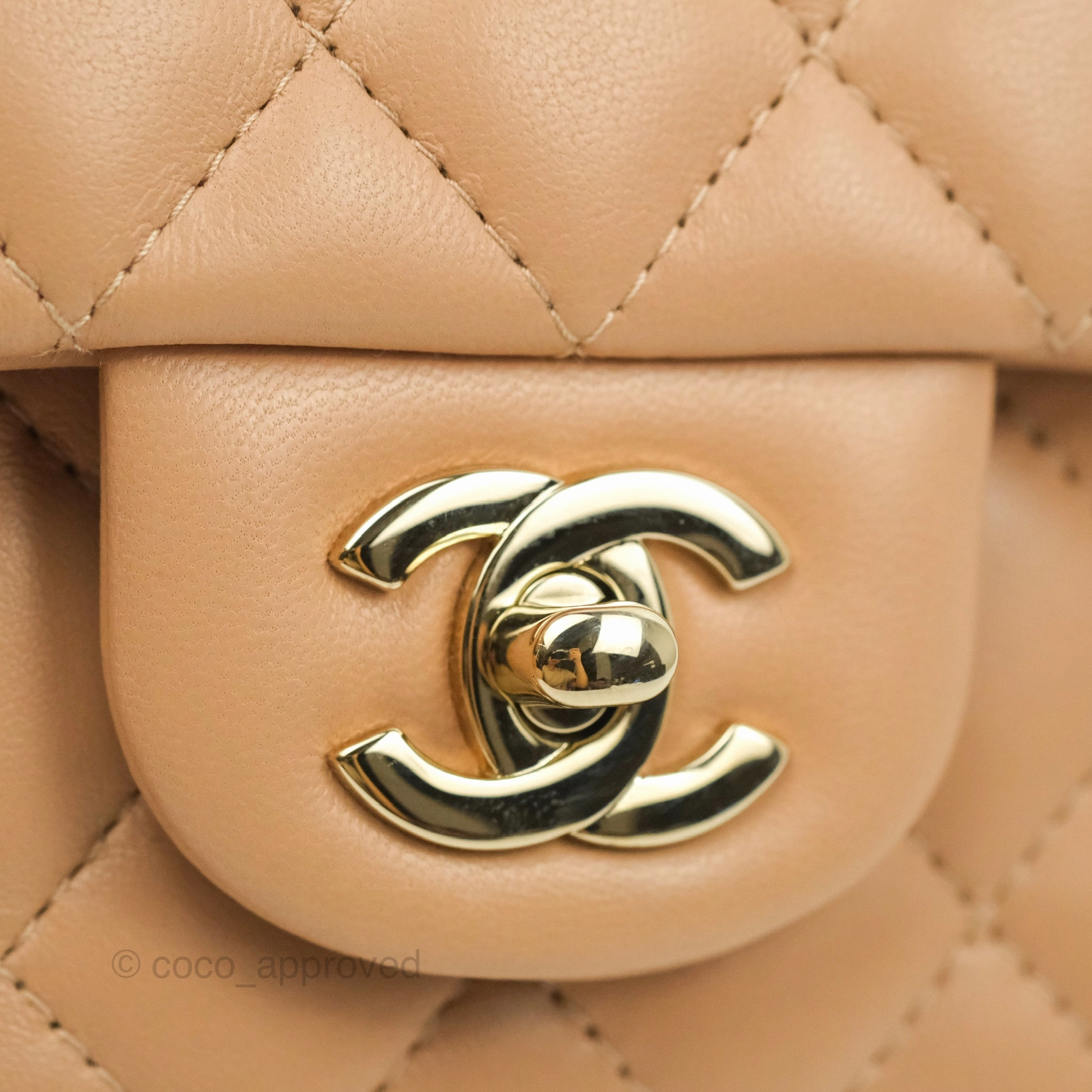 Chanel Mini Rectangular Flap Quilted Beige Pink Lambskin Gold Hardware