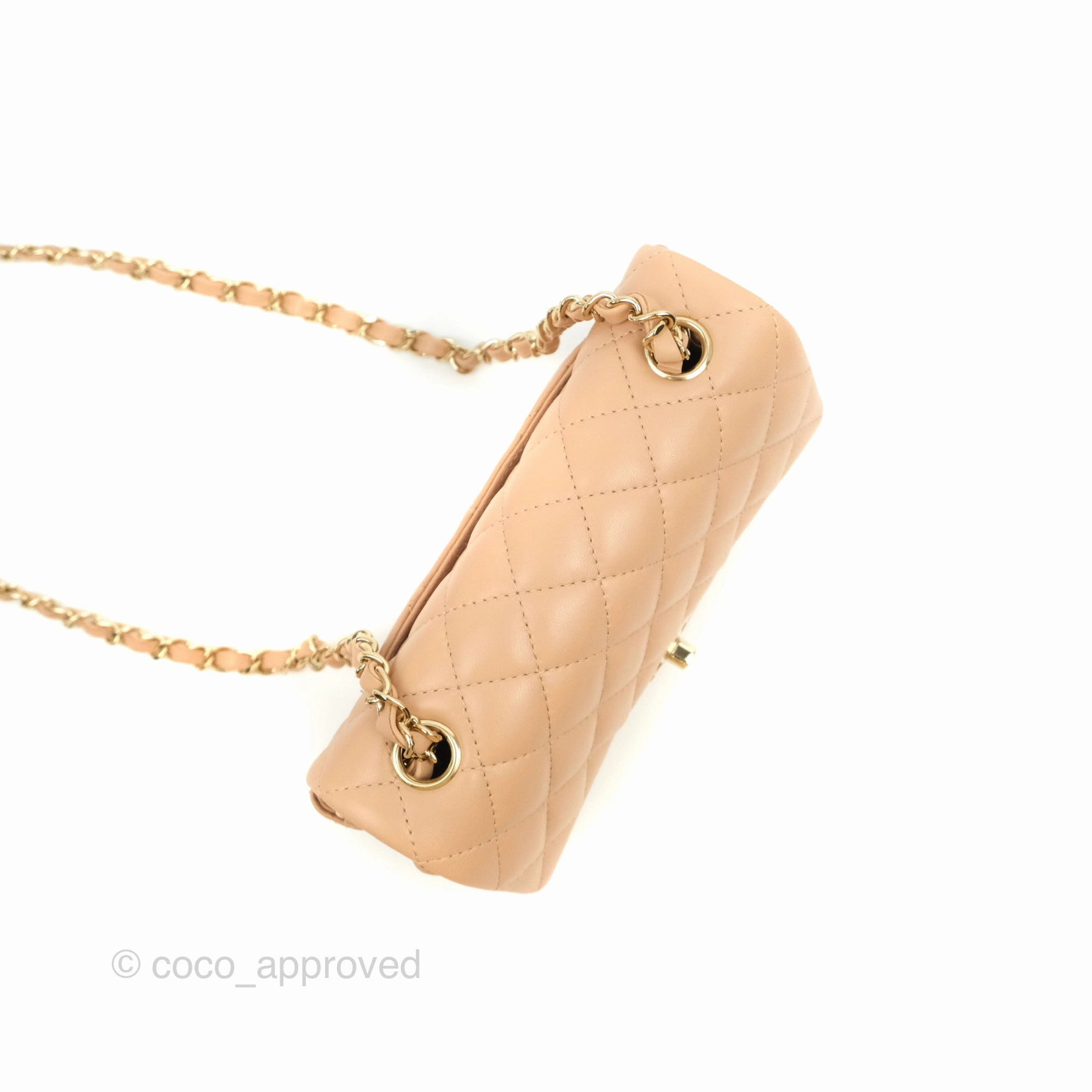 Chanel Mini Rectangular Flap Quilted Beige Pink Lambskin Gold Hardware