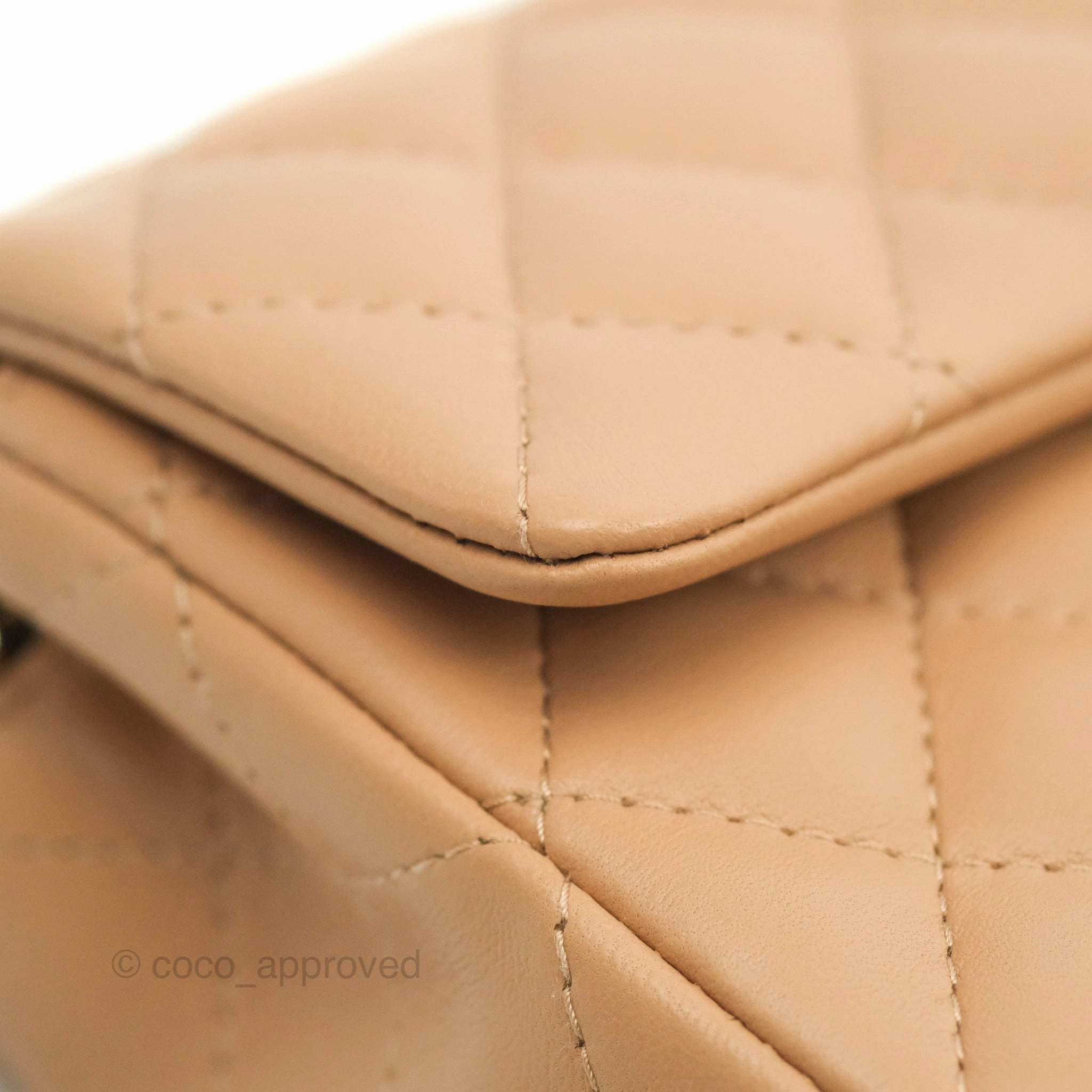 Chanel Mini Rectangular Flap Quilted Beige Pink Lambskin Gold Hardware