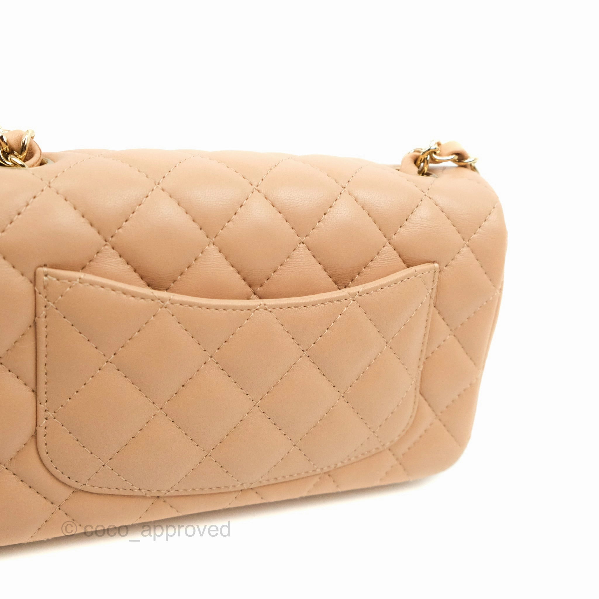 Chanel Mini Rectangular Flap Quilted Beige Pink Lambskin Gold Hardware