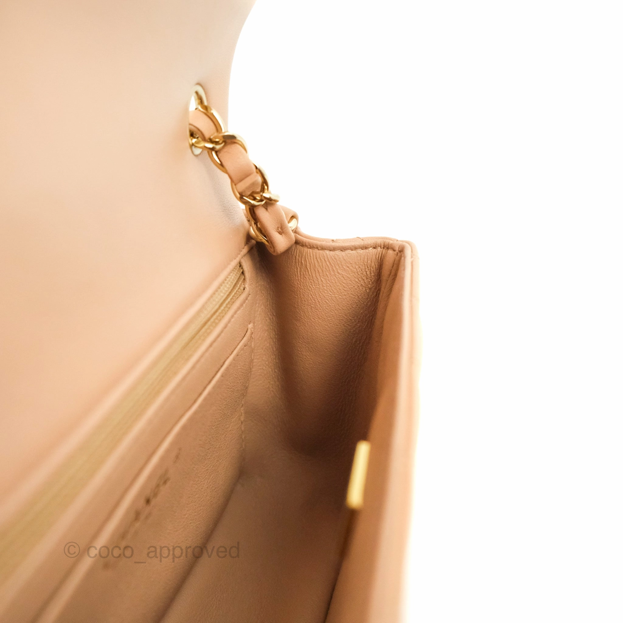 Chanel Mini Rectangular Flap Quilted Beige Pink Lambskin Gold Hardware
