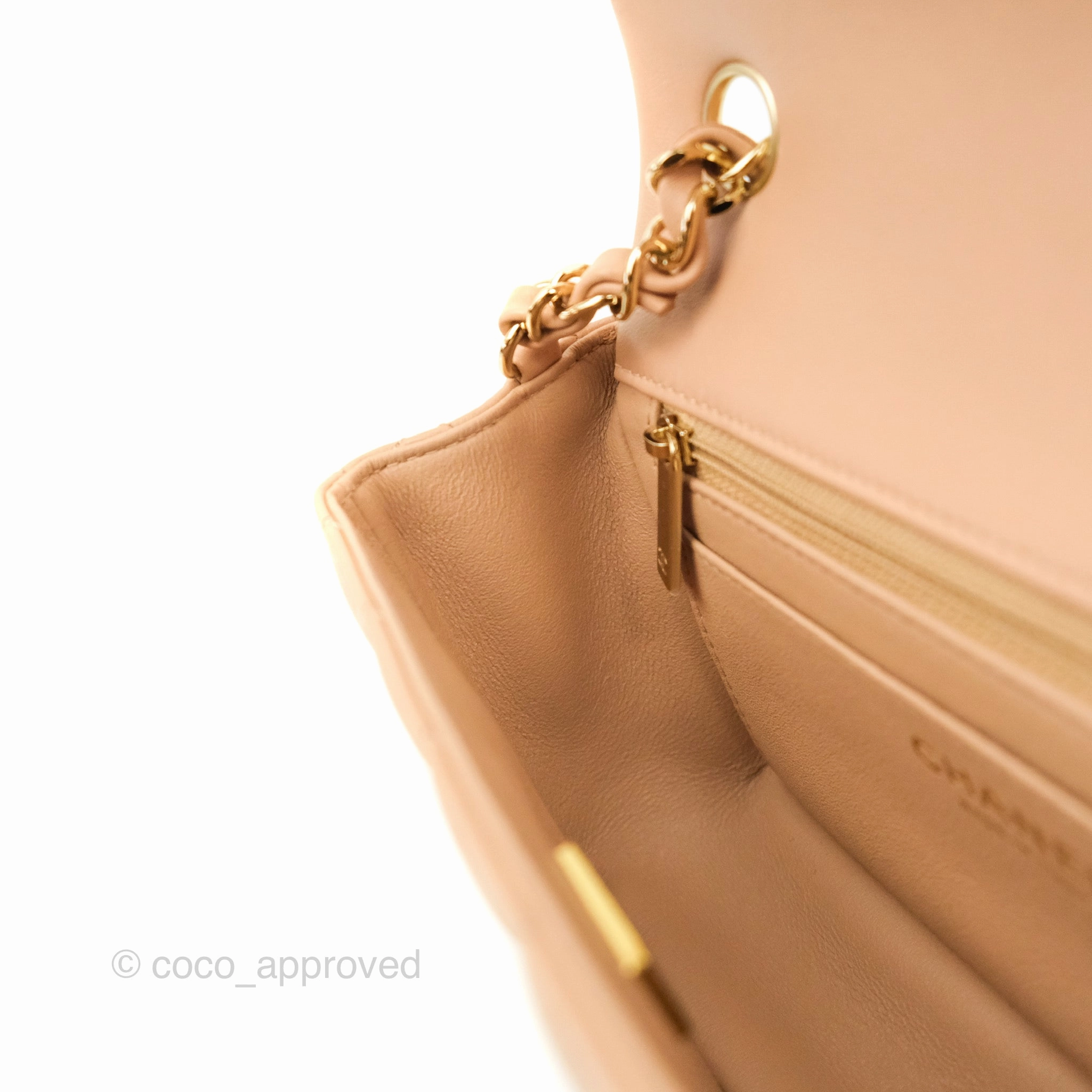 Chanel Mini Rectangular Flap Quilted Beige Pink Lambskin Gold Hardware