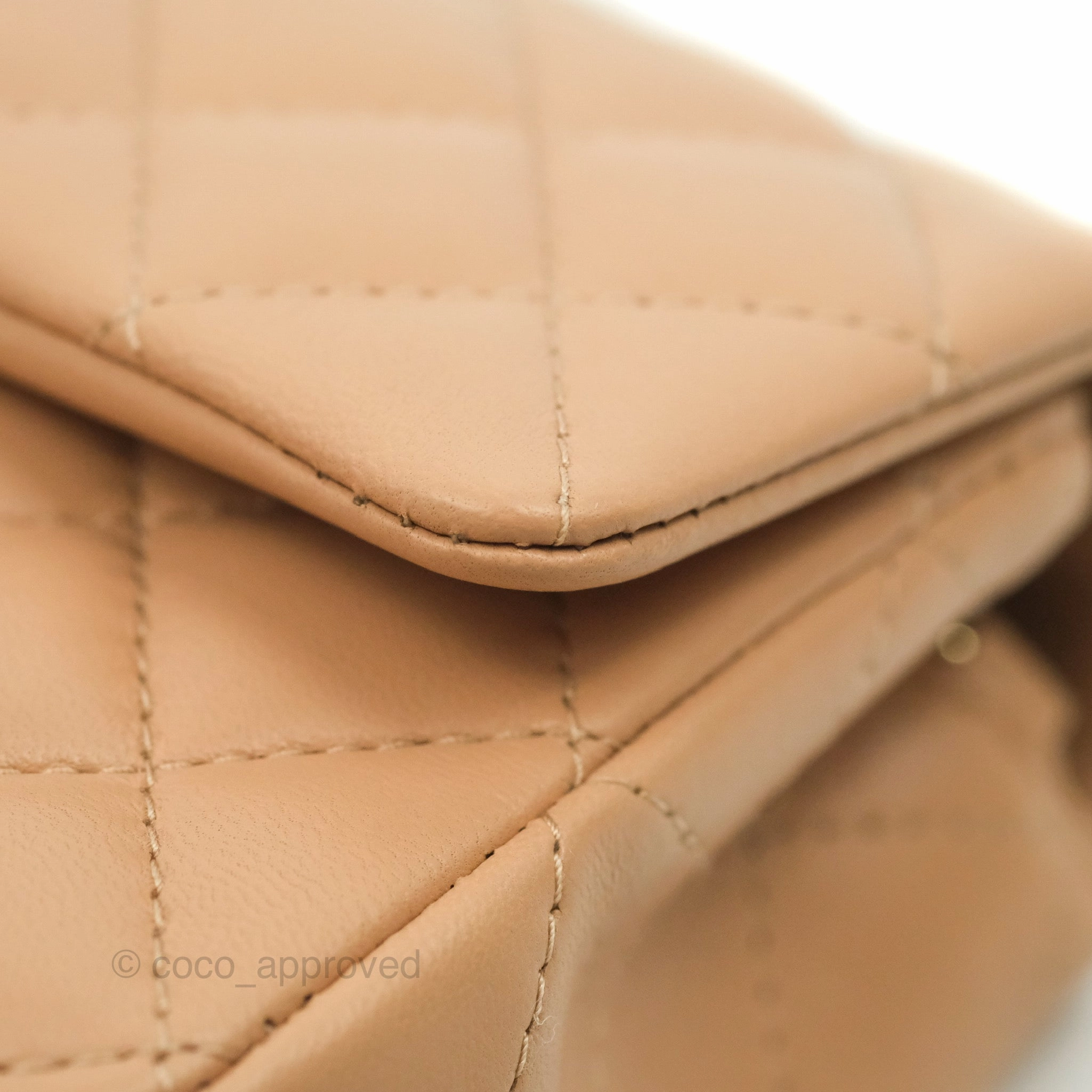 Chanel Mini Rectangular Flap Quilted Beige Pink Lambskin Gold Hardware