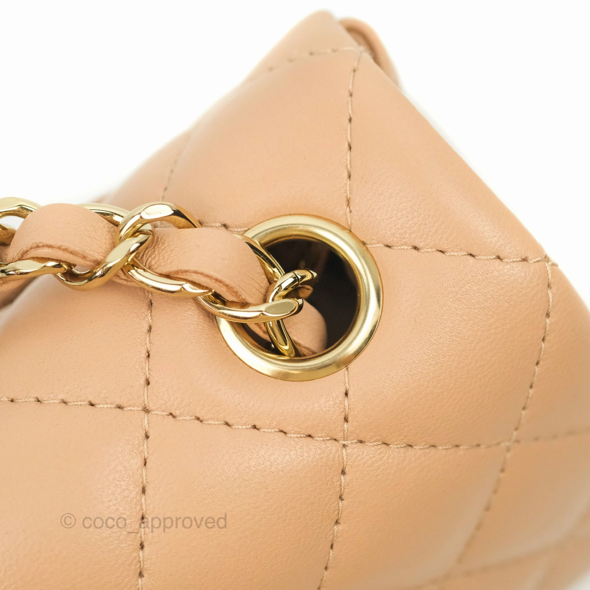 Chanel Mini Rectangular Flap Quilted Beige Pink Lambskin Gold Hardware