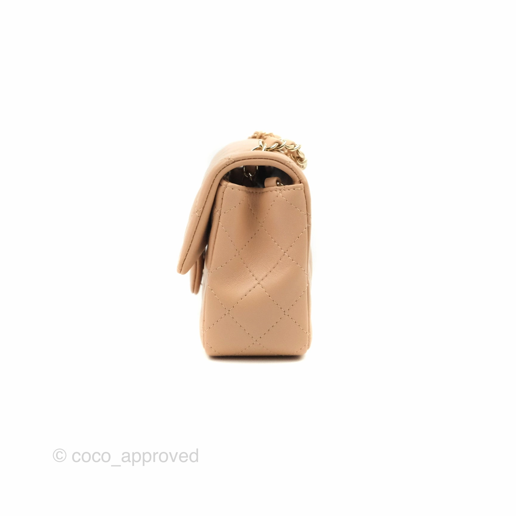 Chanel Mini Rectangular Flap Quilted Beige Pink Lambskin Gold Hardware