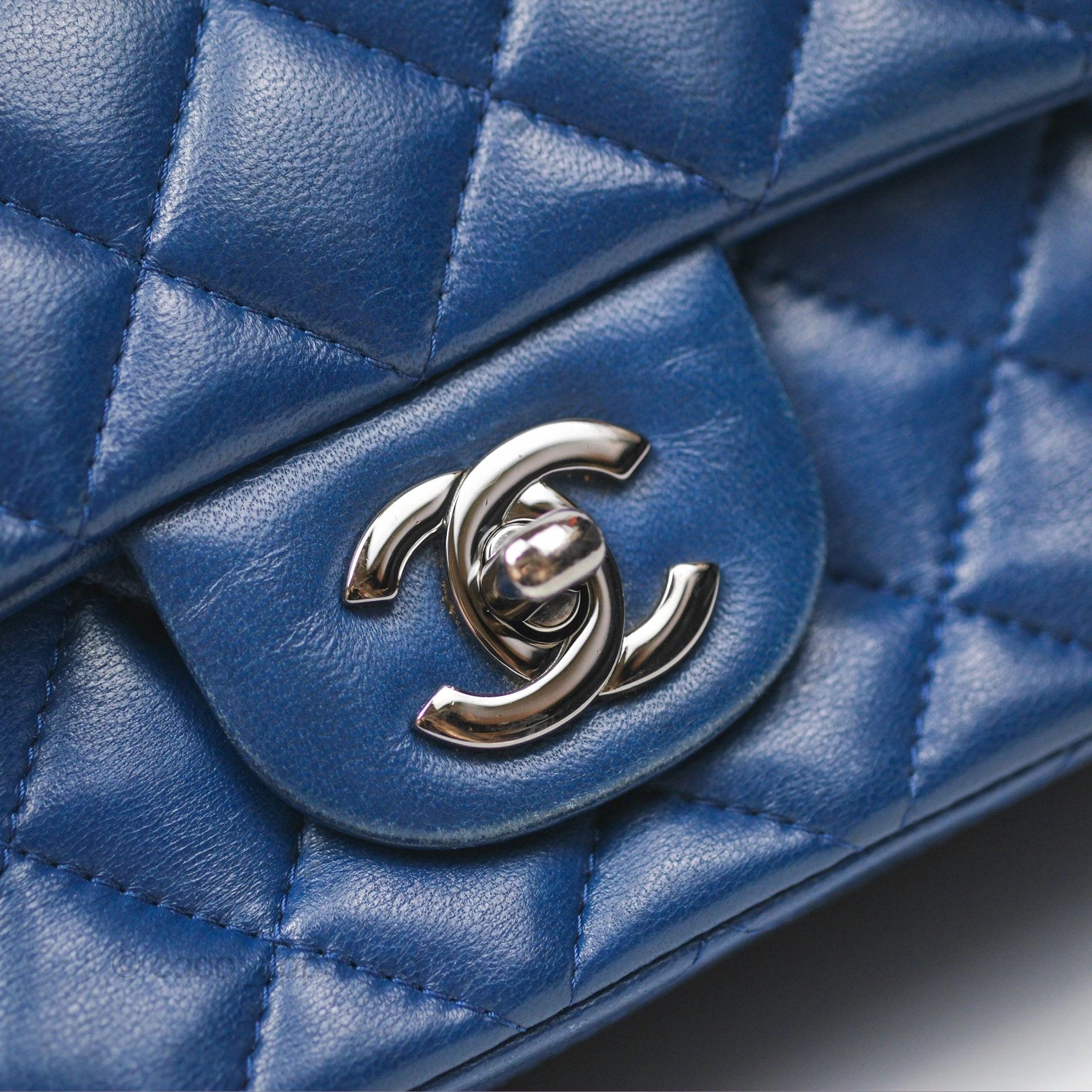 Chanel Mini Rectangular Flap Quilted Navy Lambskin Silver Hardware