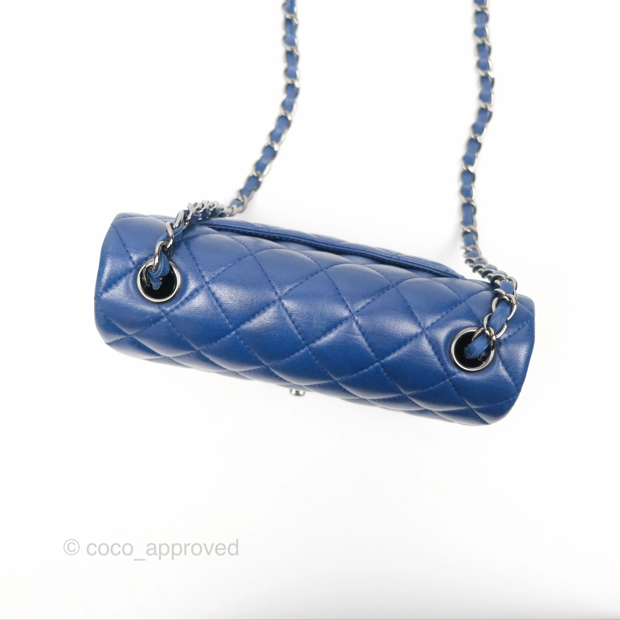 Chanel Mini Rectangular Flap Quilted Navy Lambskin Silver Hardware