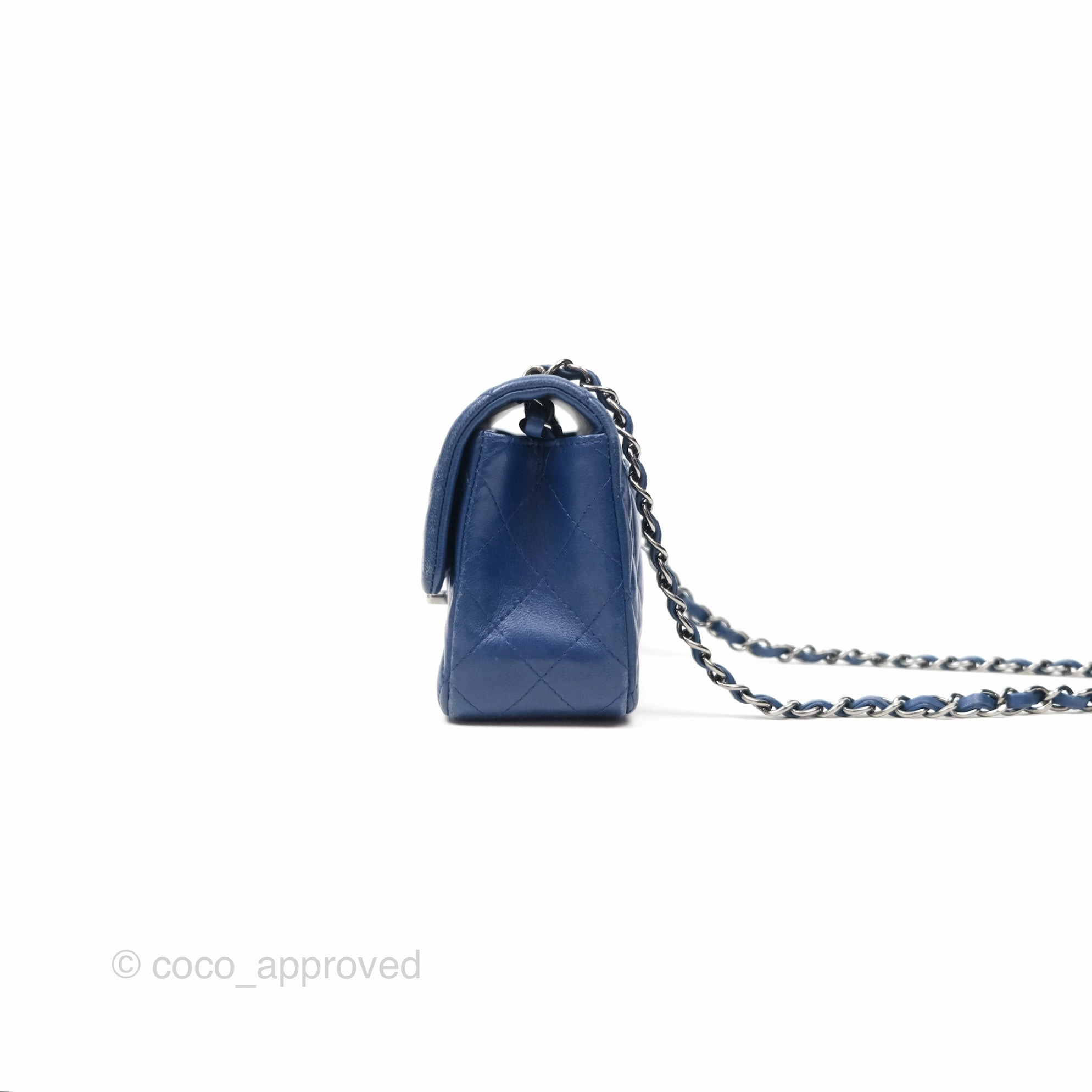 Chanel Mini Rectangular Flap Quilted Navy Lambskin Silver Hardware