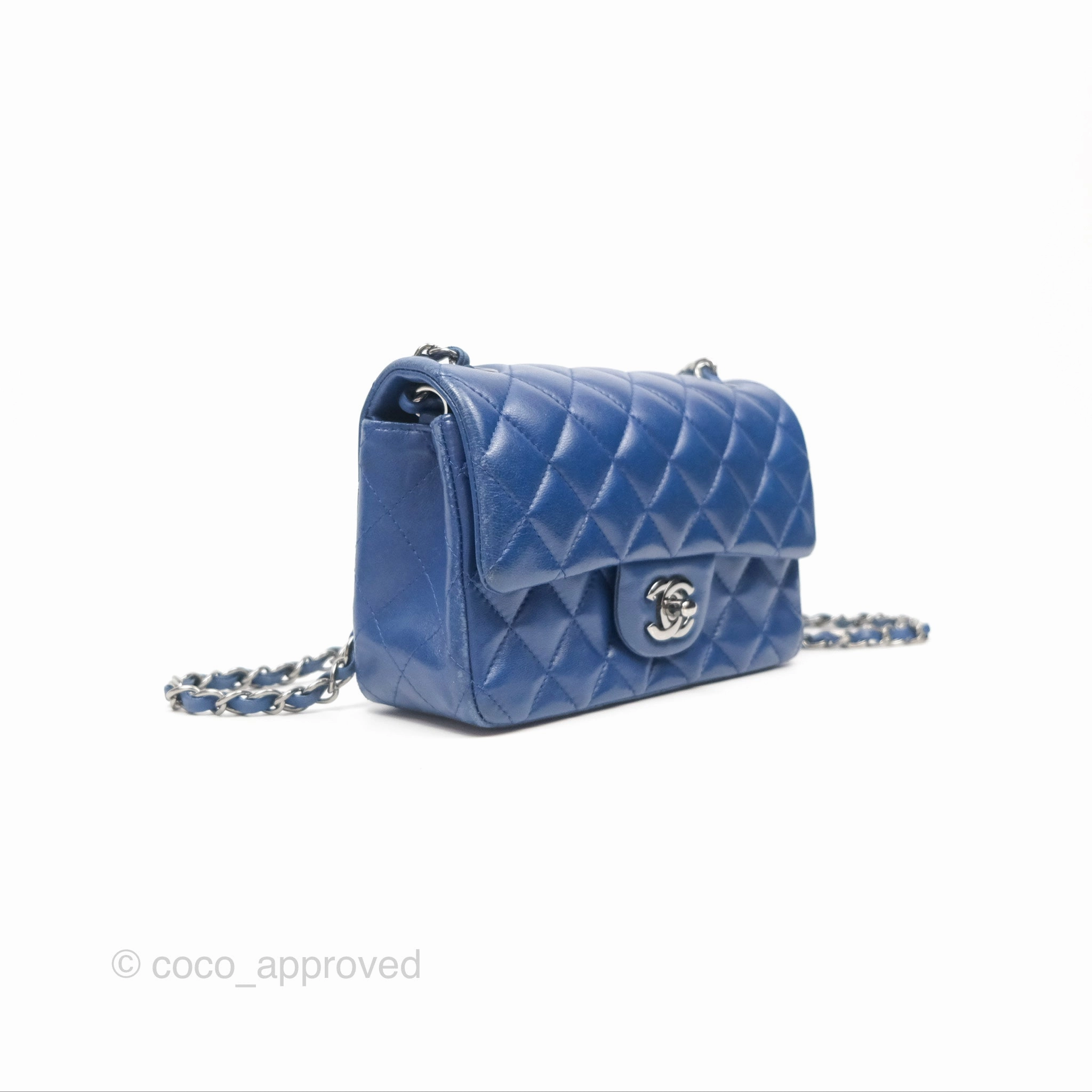 Chanel Mini Rectangular Flap Quilted Navy Lambskin Silver Hardware