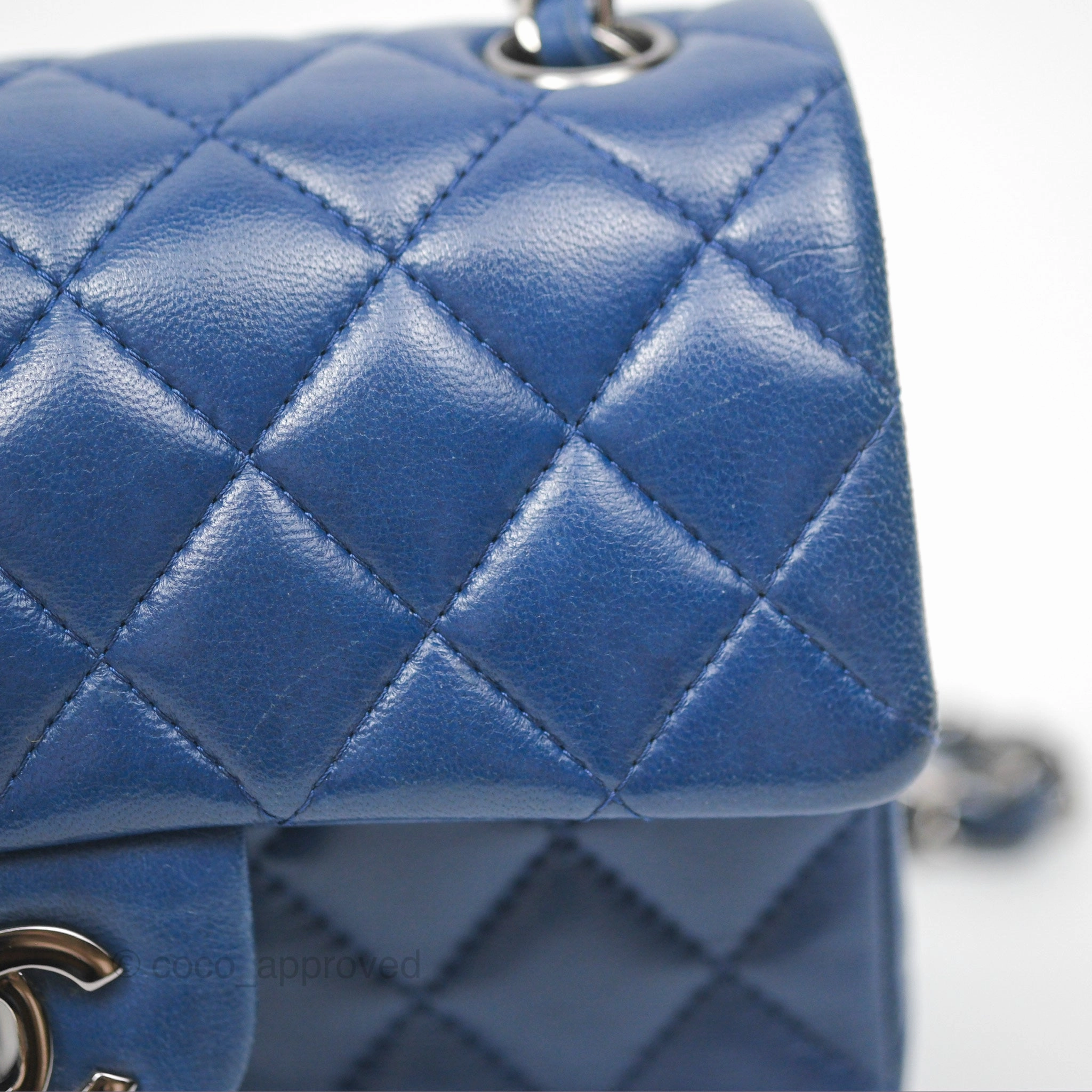 Chanel Mini Rectangular Flap Quilted Navy Lambskin Silver Hardware