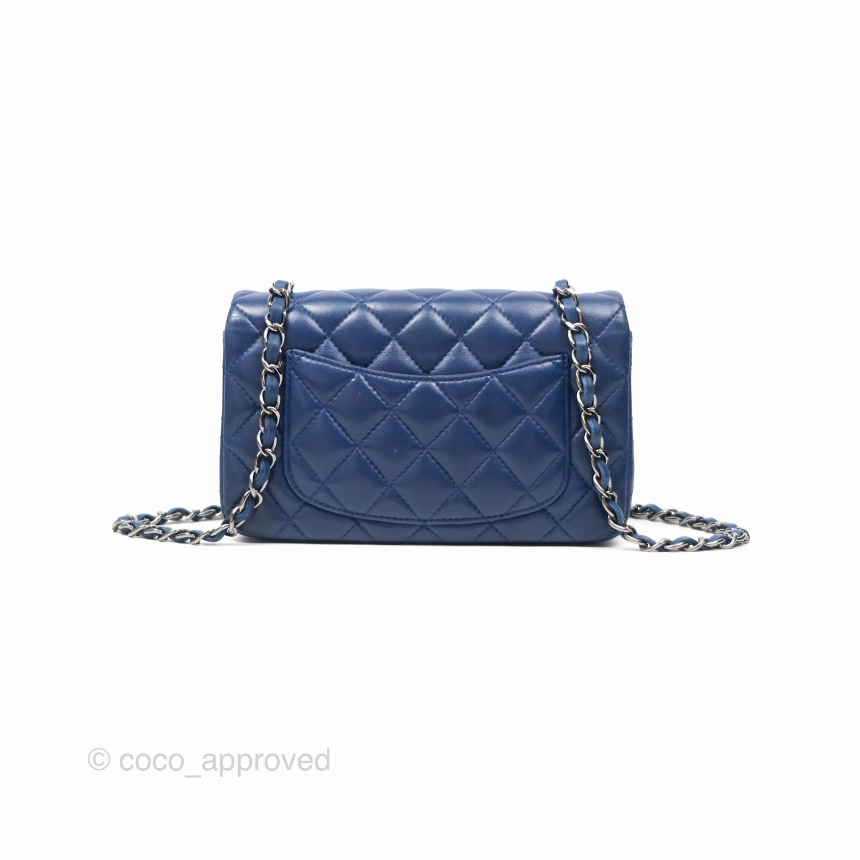 Chanel Mini Rectangular Flap Quilted Navy Lambskin Silver Hardware