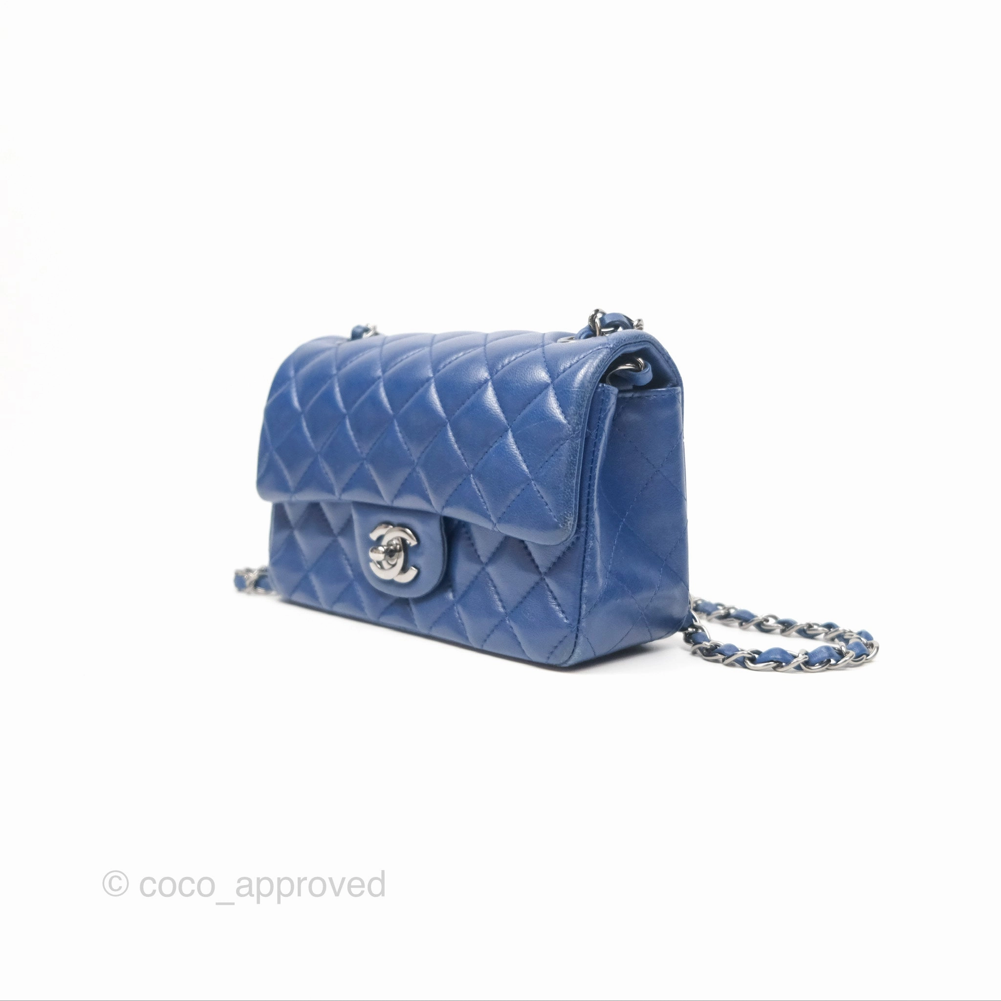 Chanel Mini Rectangular Flap Quilted Navy Lambskin Silver Hardware