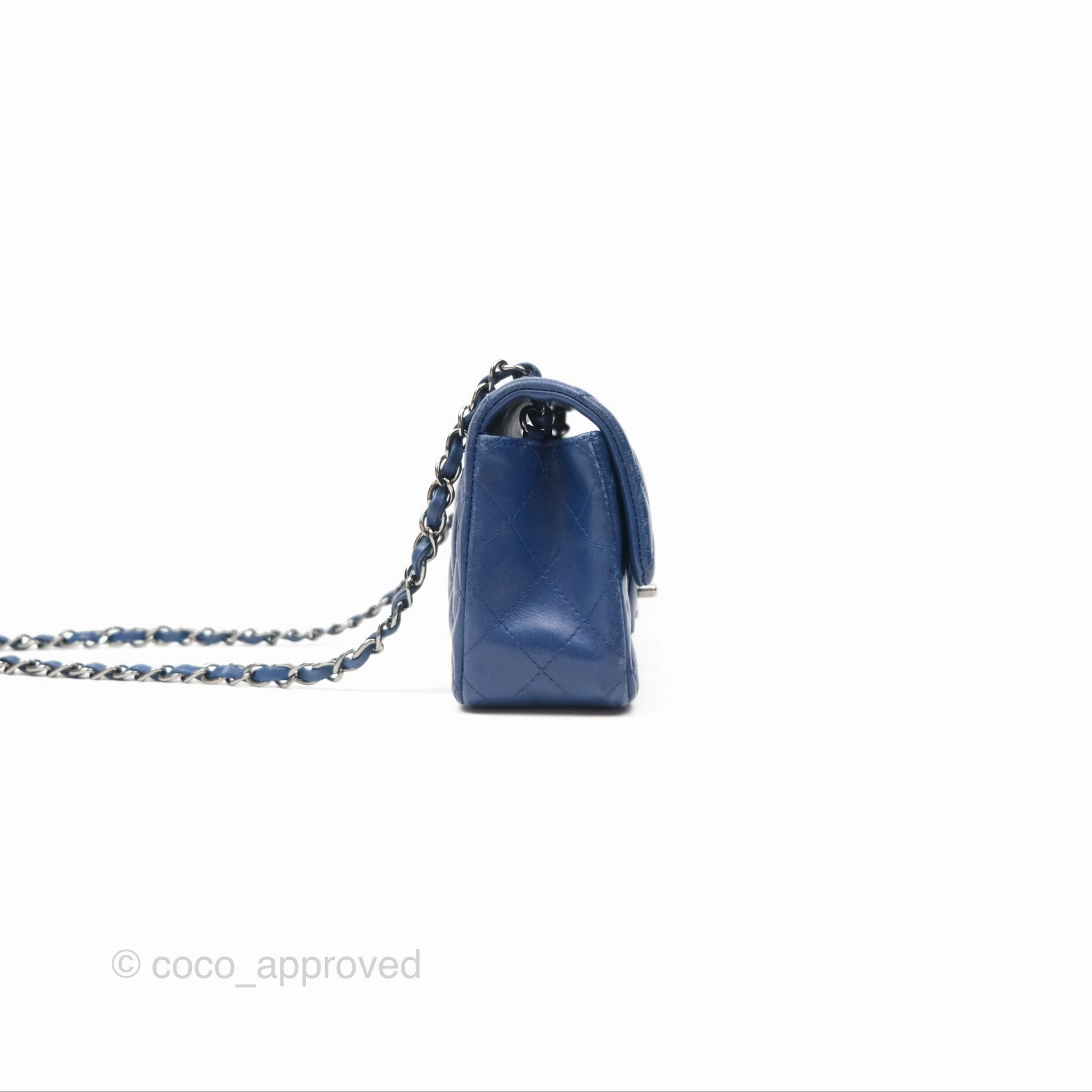 Chanel Mini Rectangular Flap Quilted Navy Lambskin Silver Hardware