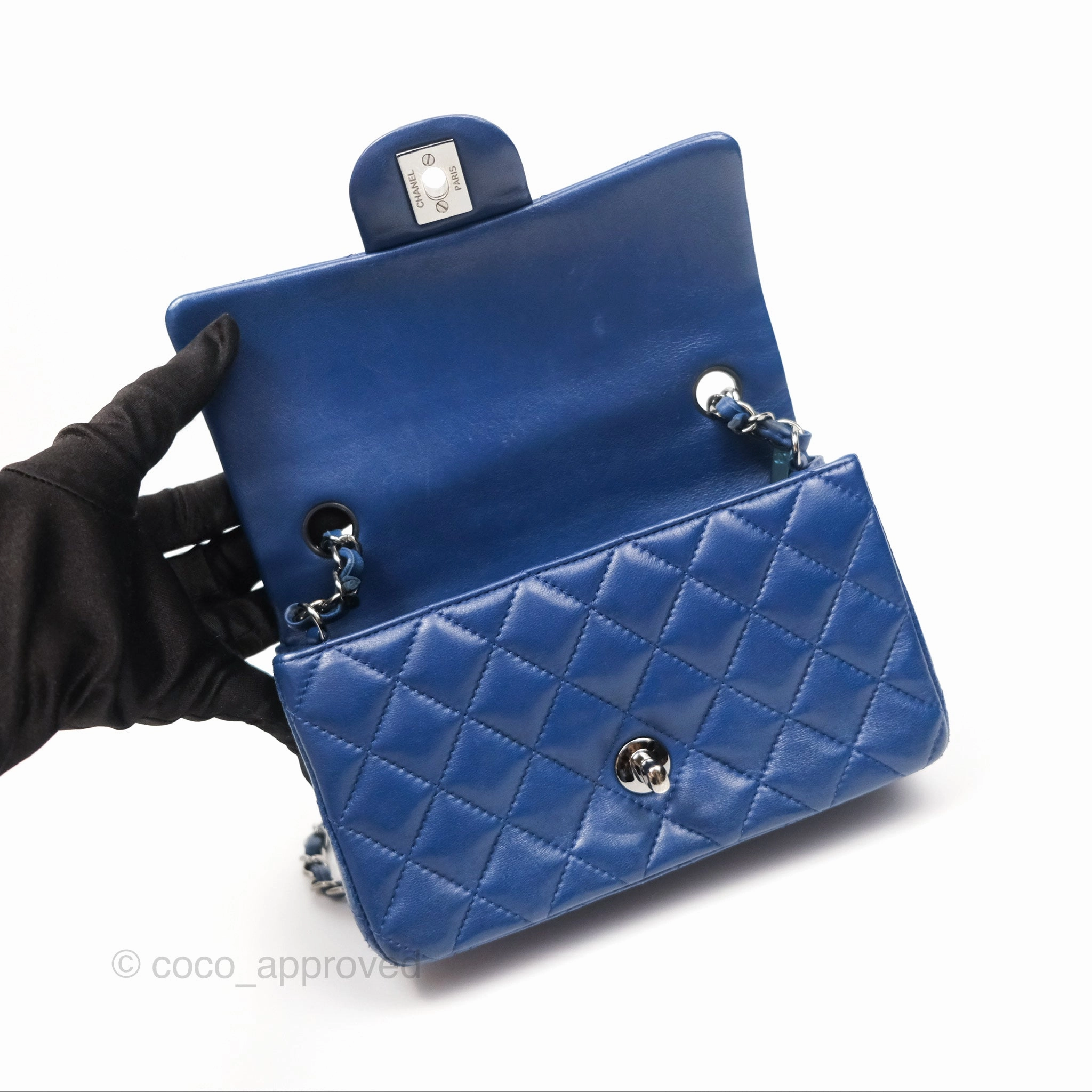 Chanel Mini Rectangular Flap Quilted Navy Lambskin Silver Hardware