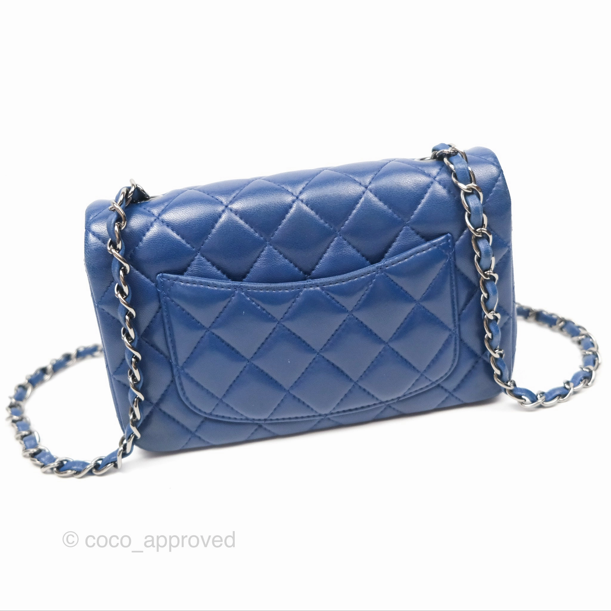 Chanel Mini Rectangular Flap Quilted Navy Lambskin Silver Hardware