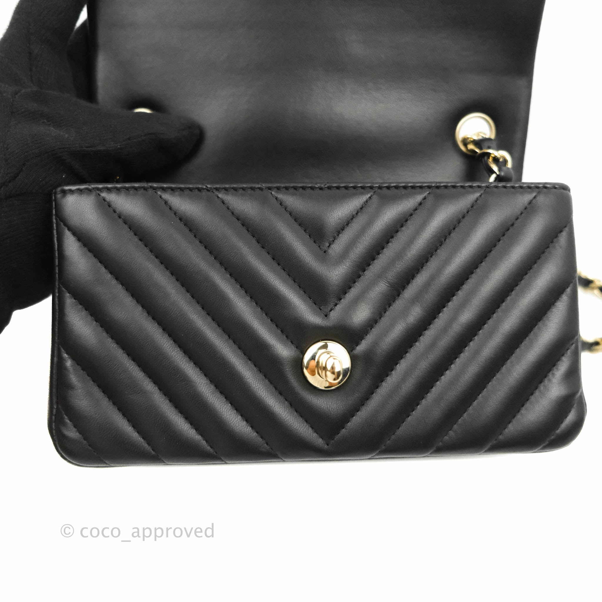 Chanel Mini Rectangular Lambskin Chevron Black Gold Hardware