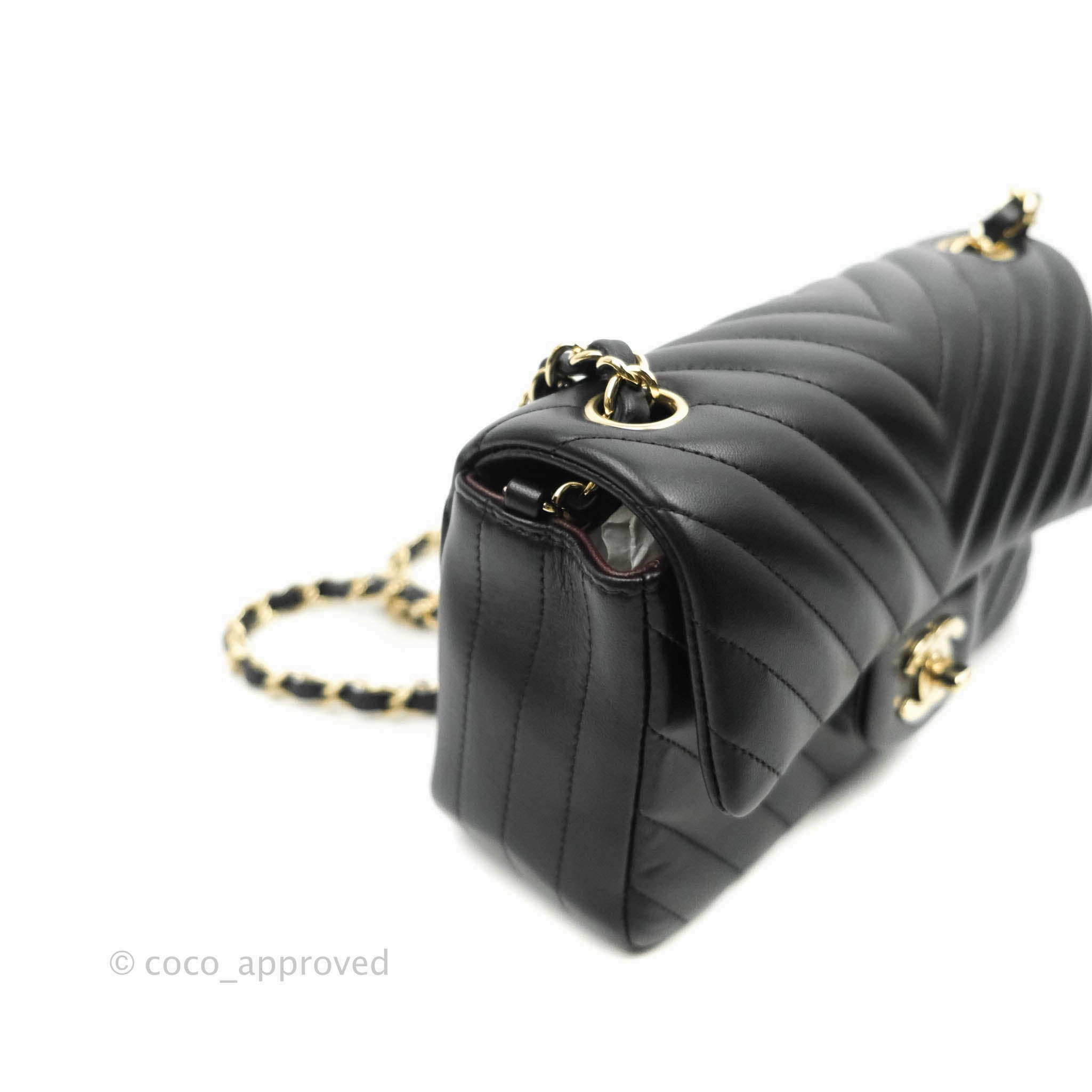Chanel Mini Rectangular Lambskin Chevron Black Gold Hardware