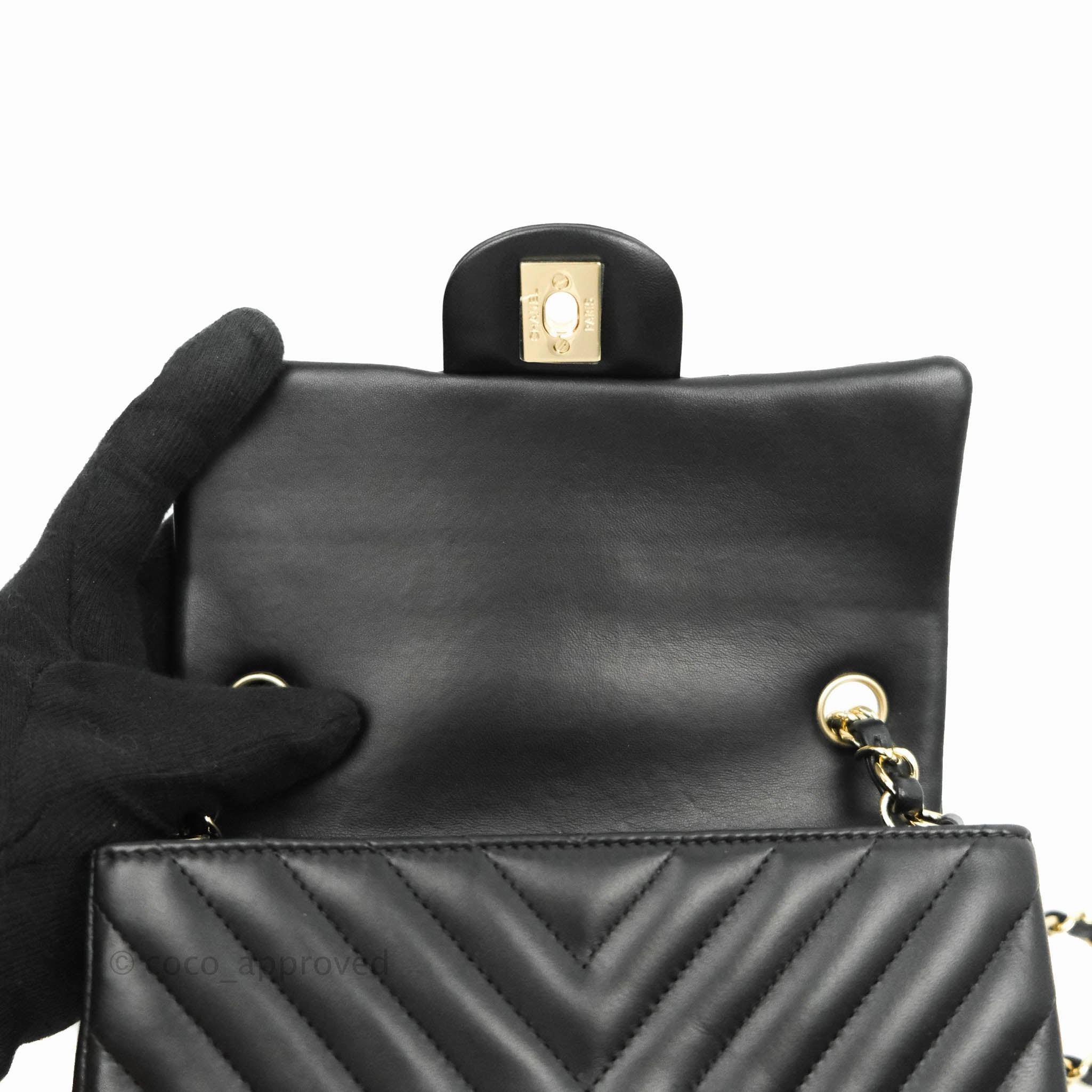 Chanel Mini Rectangular Lambskin Chevron Black Gold Hardware
