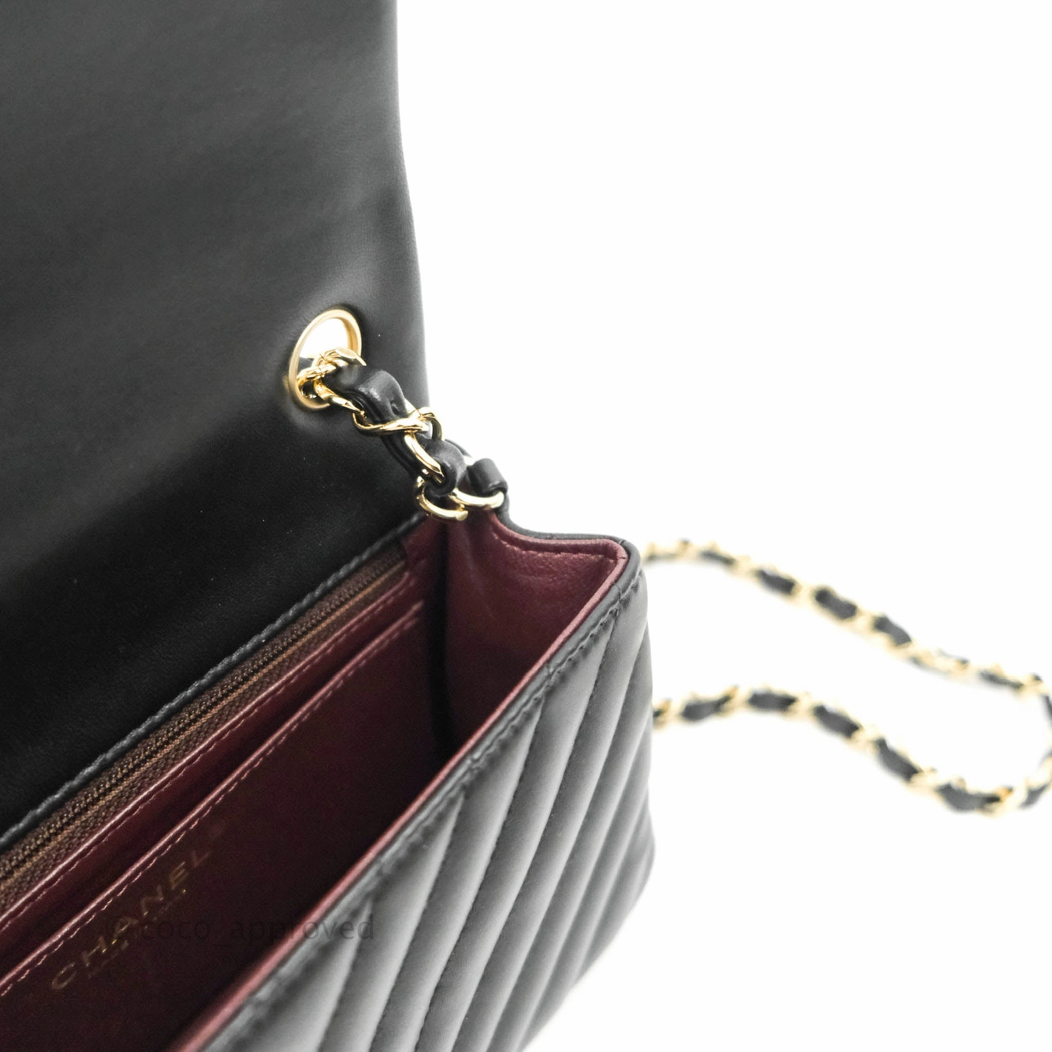 Chanel Mini Rectangular Lambskin Chevron Black Gold Hardware