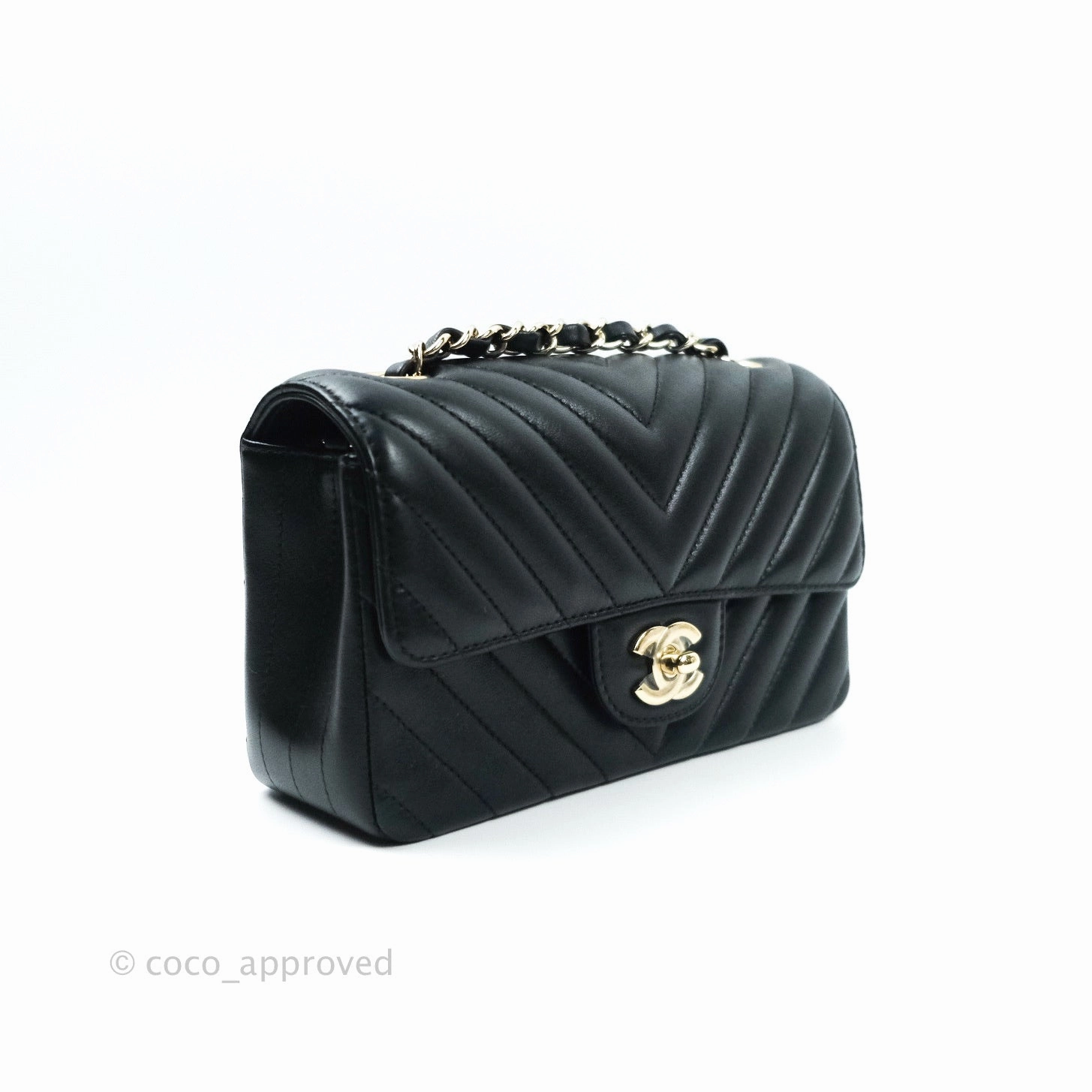 Chanel Mini Rectangular Lambskin Chevron Black Gold Hardware