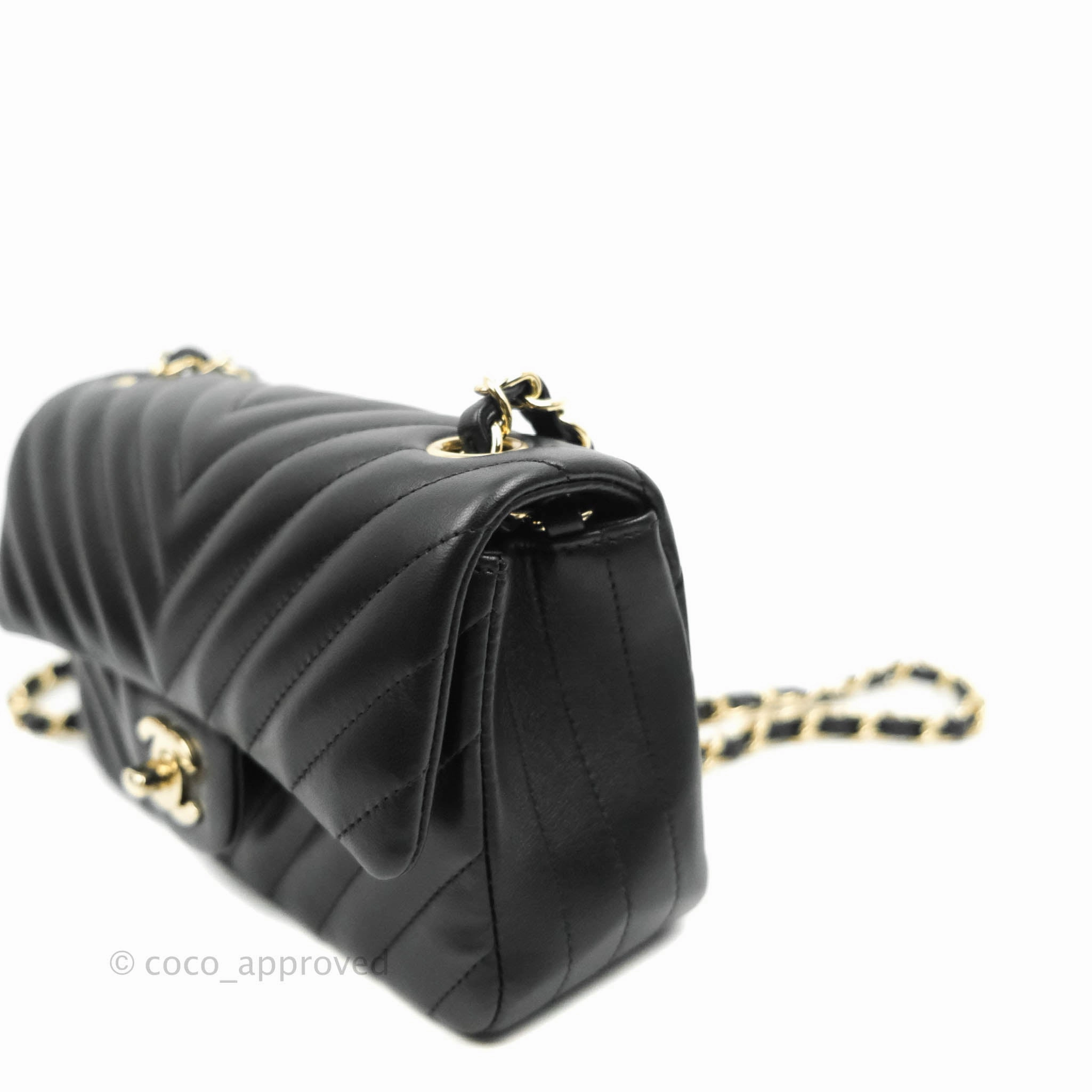Chanel Mini Rectangular Lambskin Chevron Black Gold Hardware
