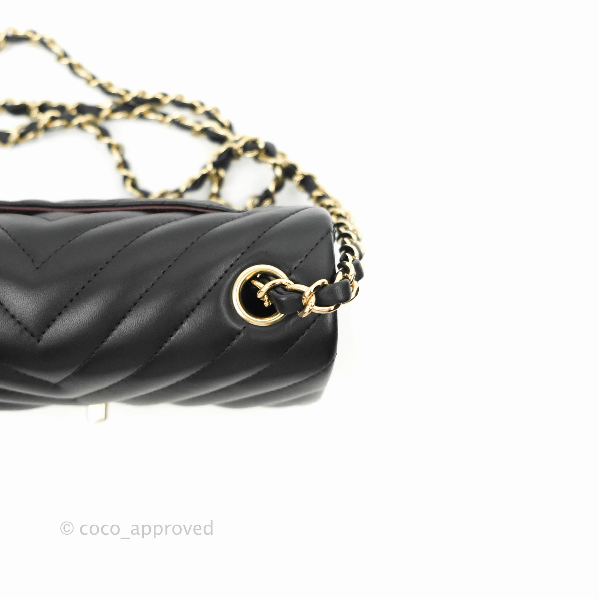 Chanel Mini Rectangular Lambskin Chevron Black Gold Hardware