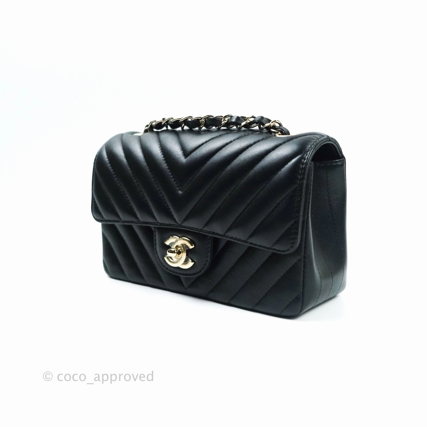Chanel Mini Rectangular Lambskin Chevron Black Gold Hardware