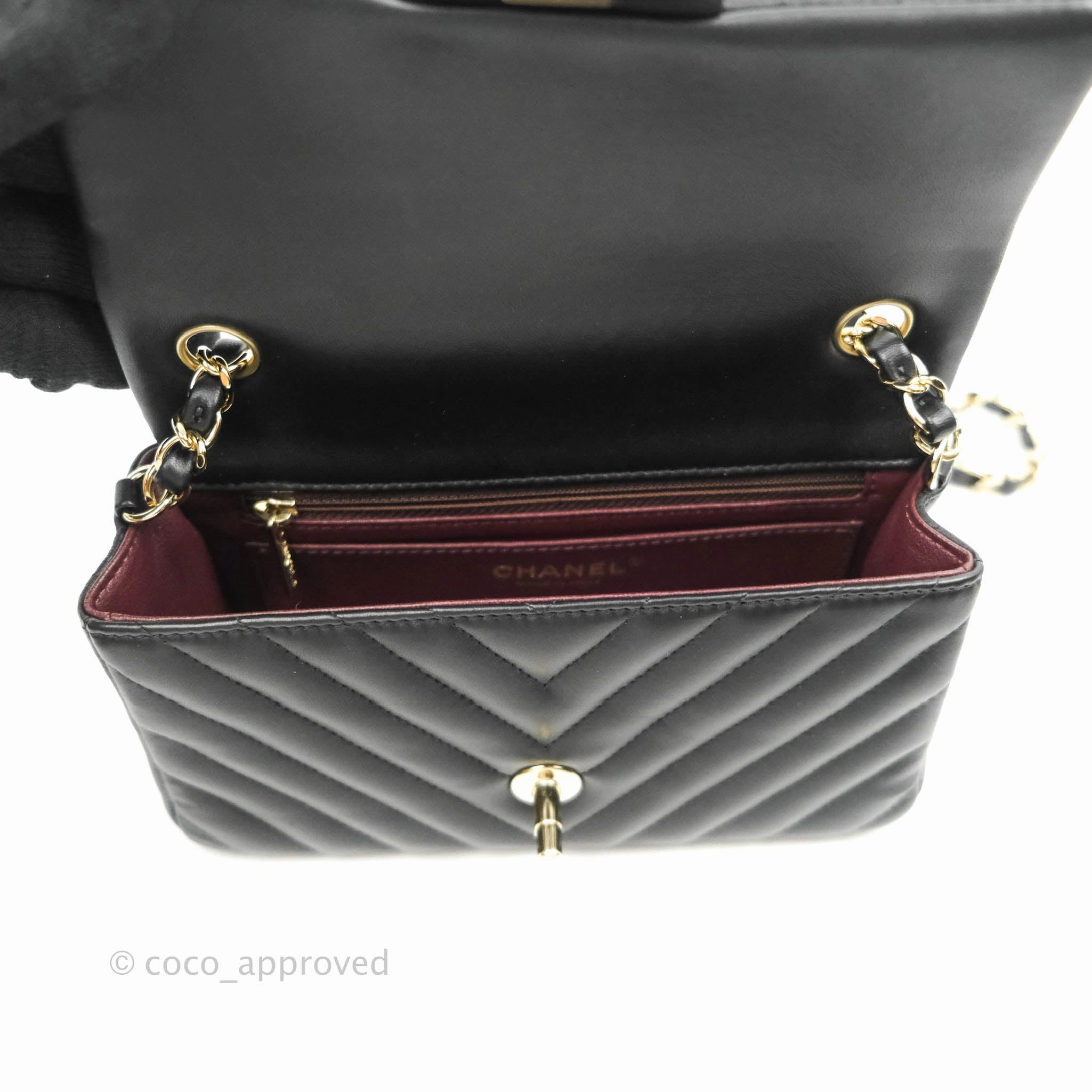 Chanel Mini Rectangular Lambskin Chevron Black Gold Hardware