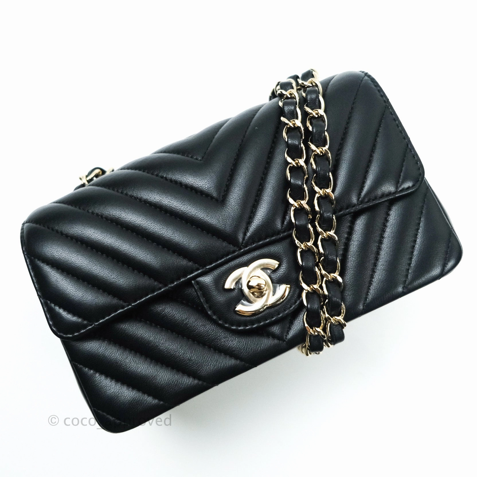 Chanel Mini Rectangular Lambskin Chevron Black Gold Hardware