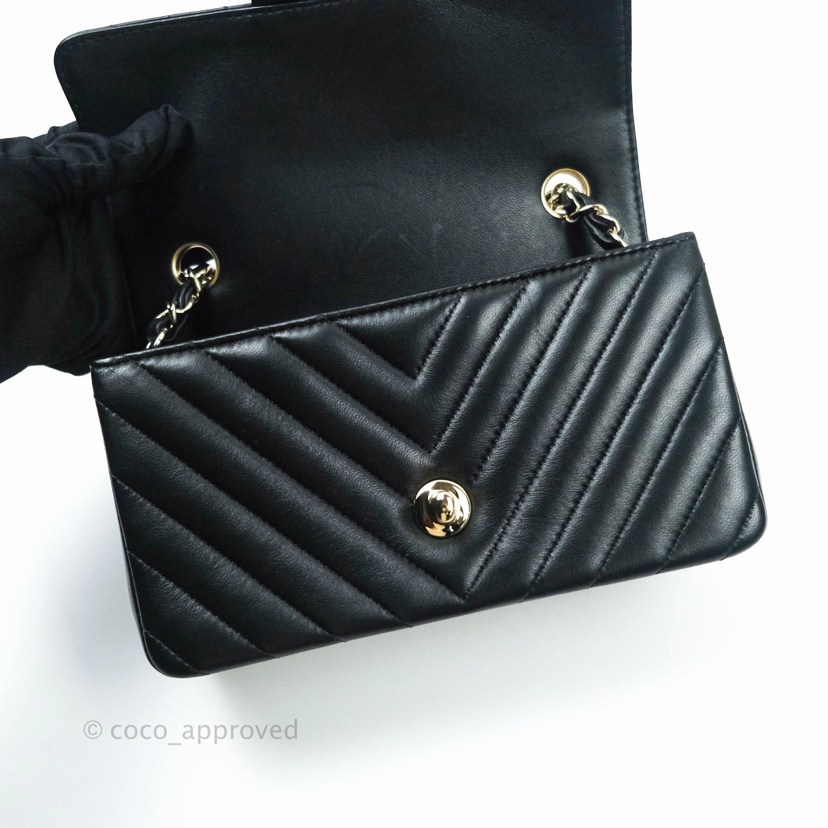 Chanel Mini Rectangular Lambskin Chevron Black Gold Hardware