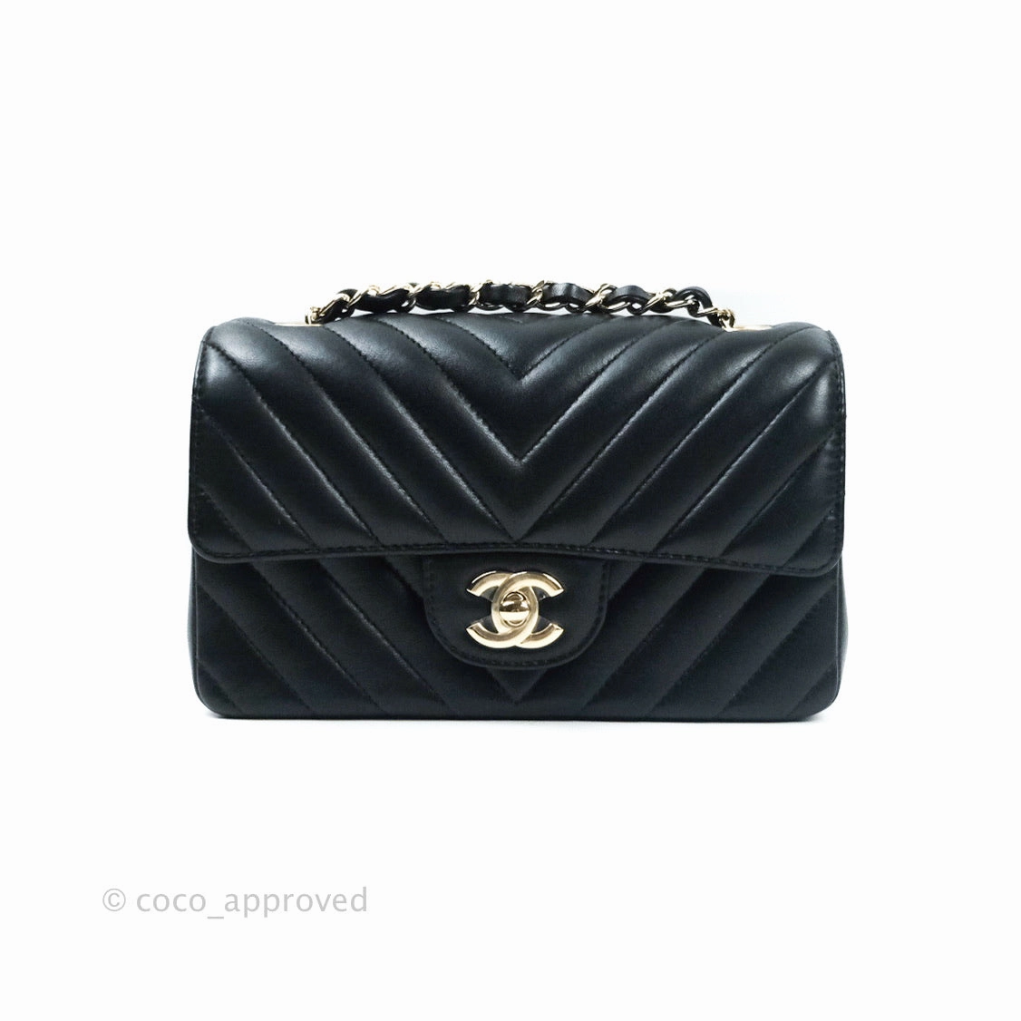 Chanel Mini Rectangular Lambskin Chevron Black Gold Hardware