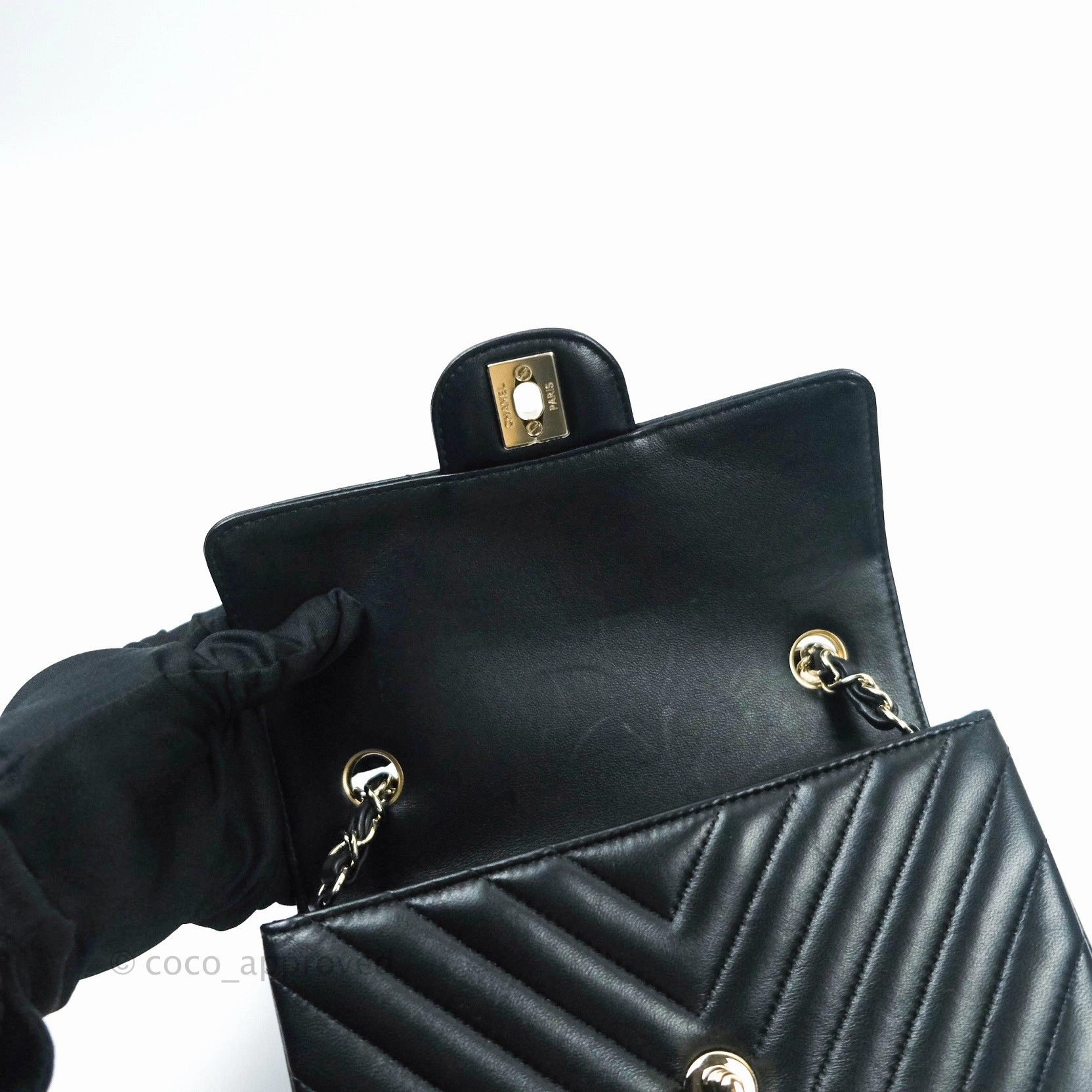 Chanel Mini Rectangular Lambskin Chevron Black Gold Hardware