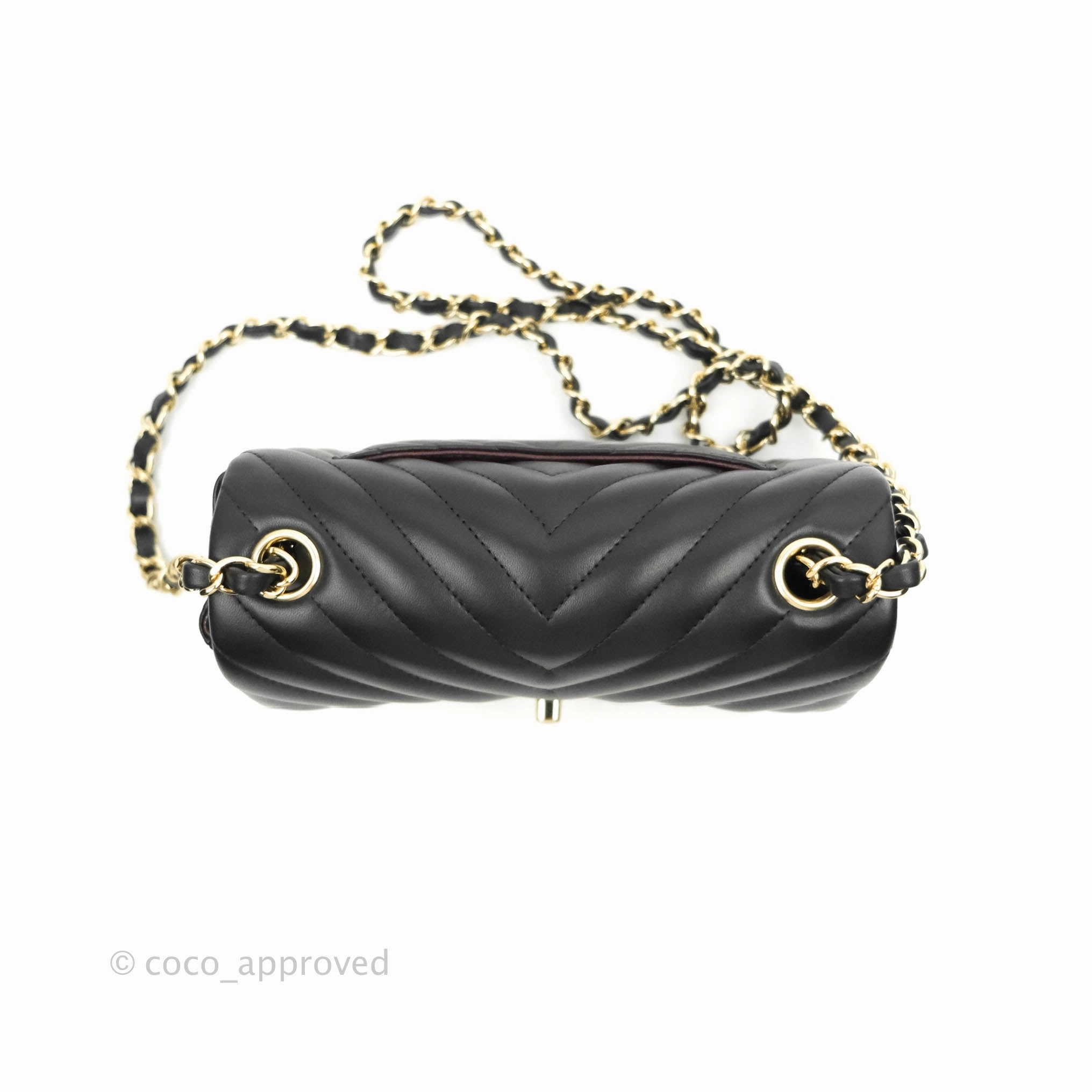 Chanel Mini Rectangular Lambskin Chevron Black Gold Hardware