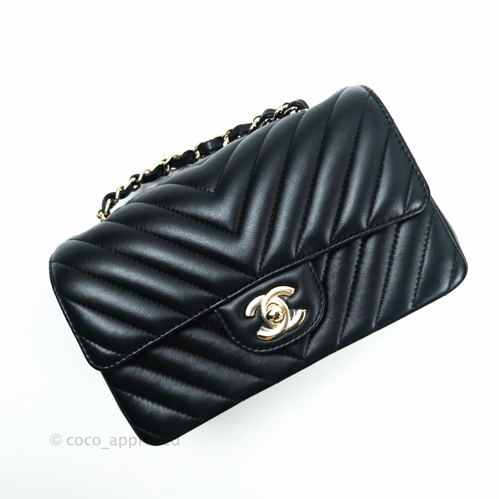 Chanel Mini Rectangular Lambskin Chevron Black Gold Hardware
