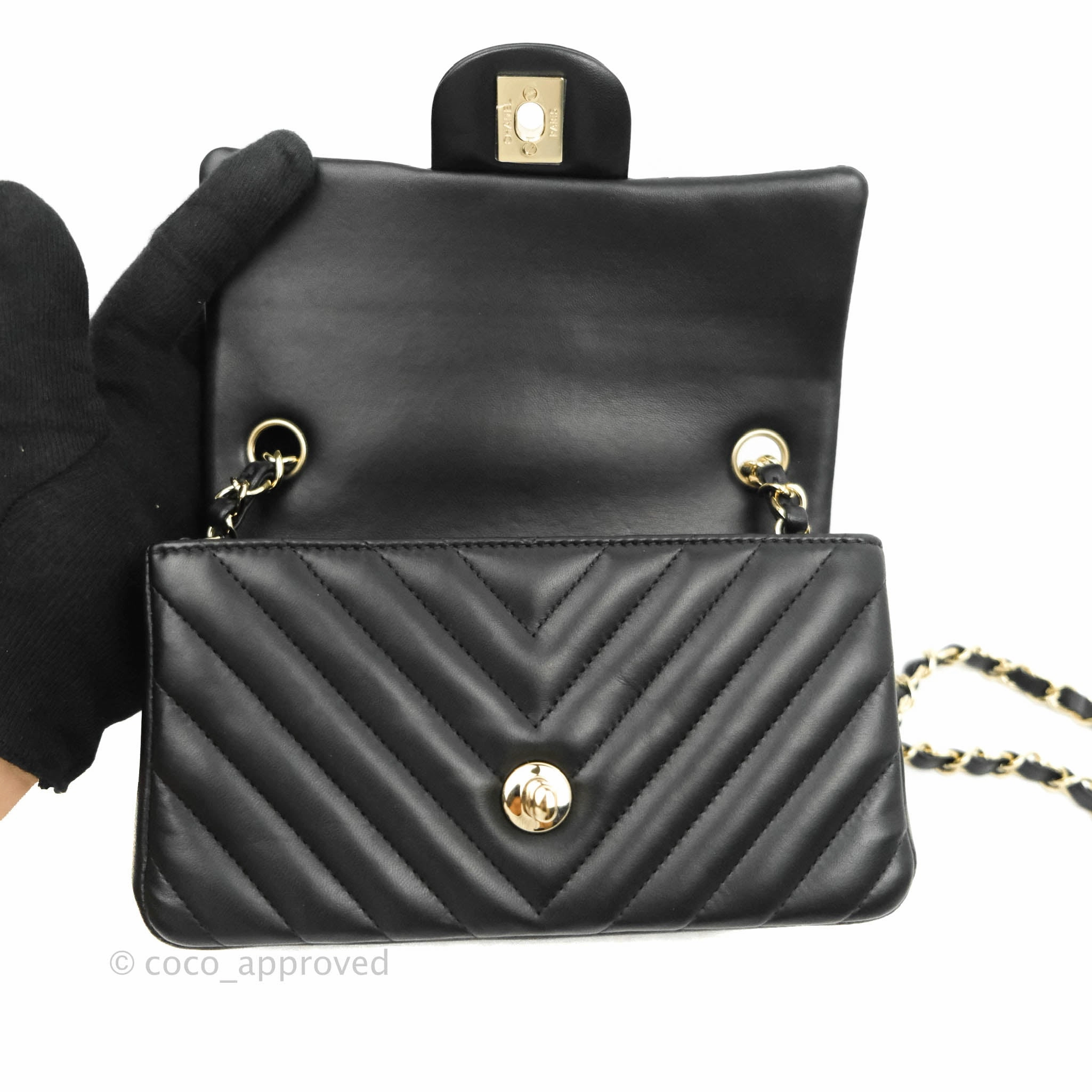 Chanel Mini Rectangular Lambskin Chevron Black Gold Hardware
