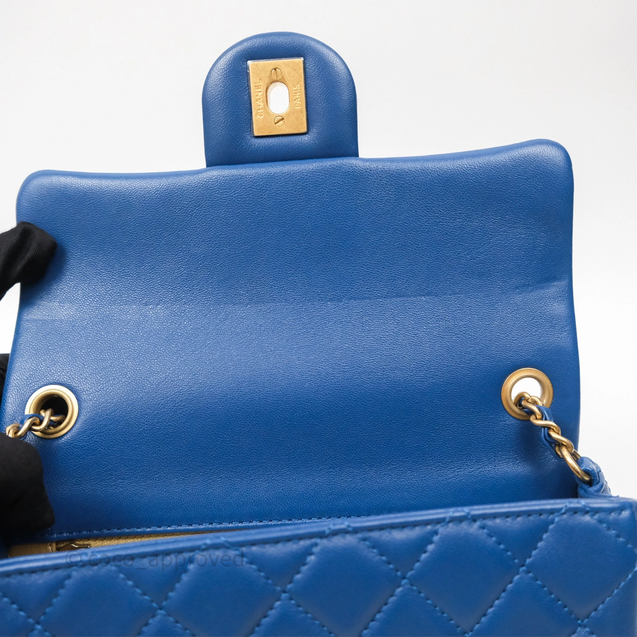 Chanel Mini Rectangular Pearl Crush Blue Lambskin Aged Gold Hardware