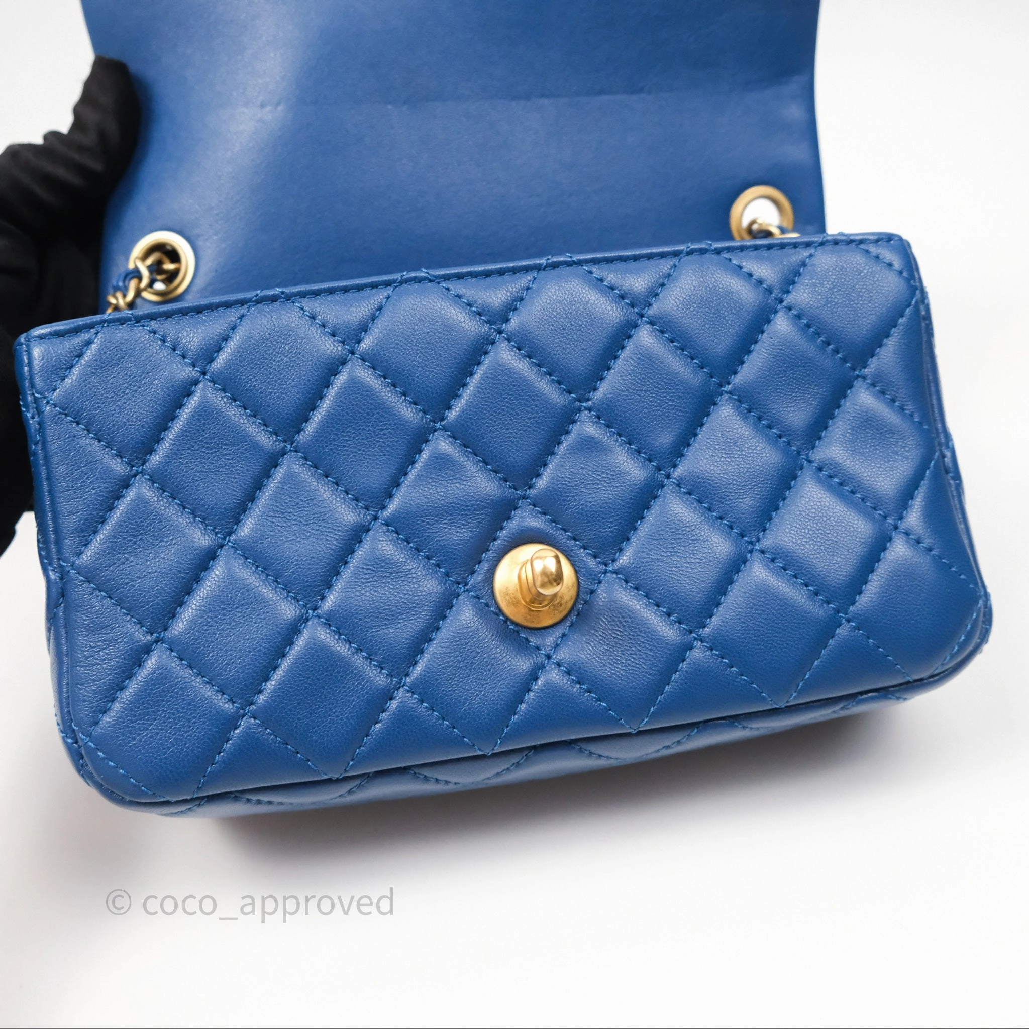 Chanel Mini Rectangular Pearl Crush Blue Lambskin Aged Gold Hardware