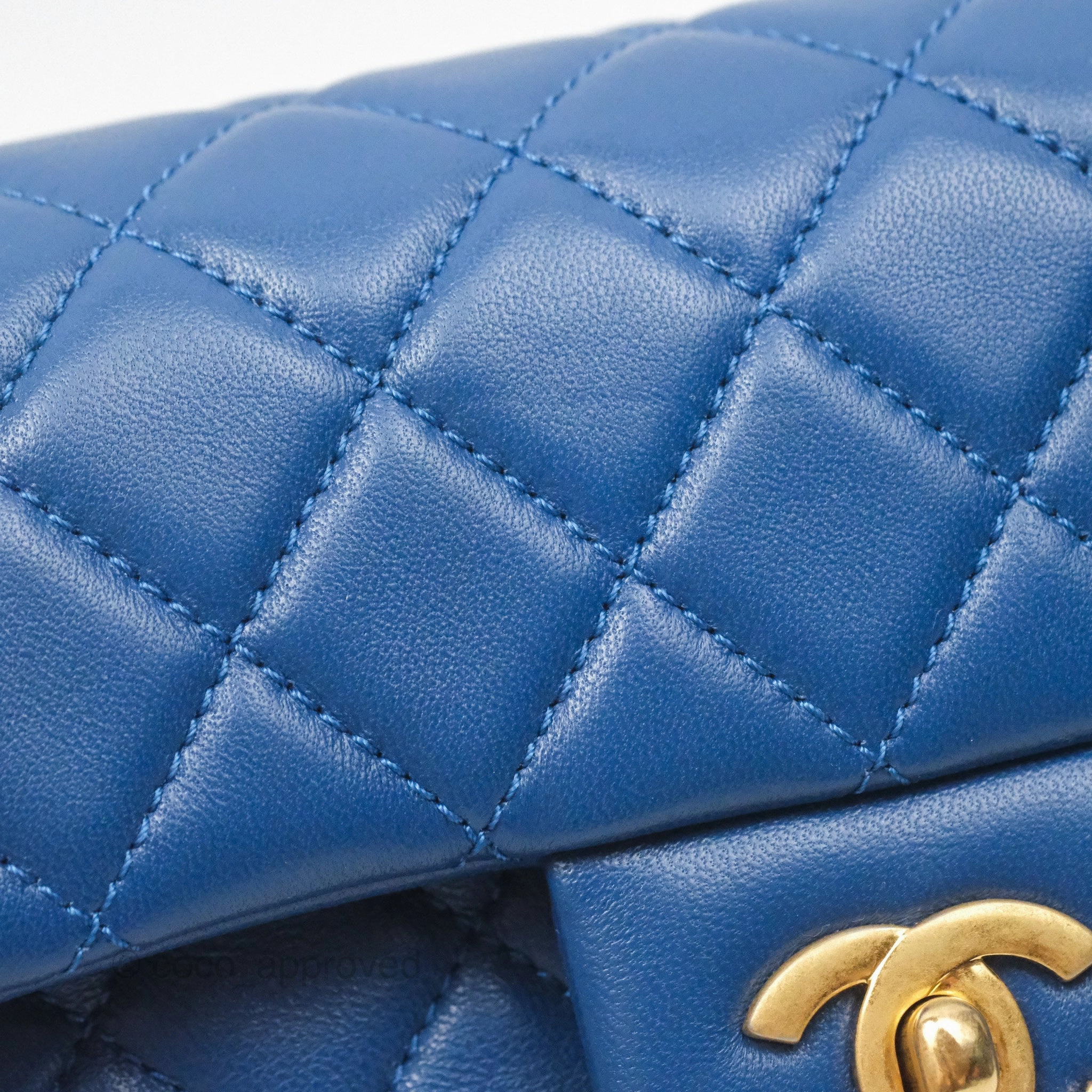 Chanel Mini Rectangular Pearl Crush Blue Lambskin Aged Gold Hardware