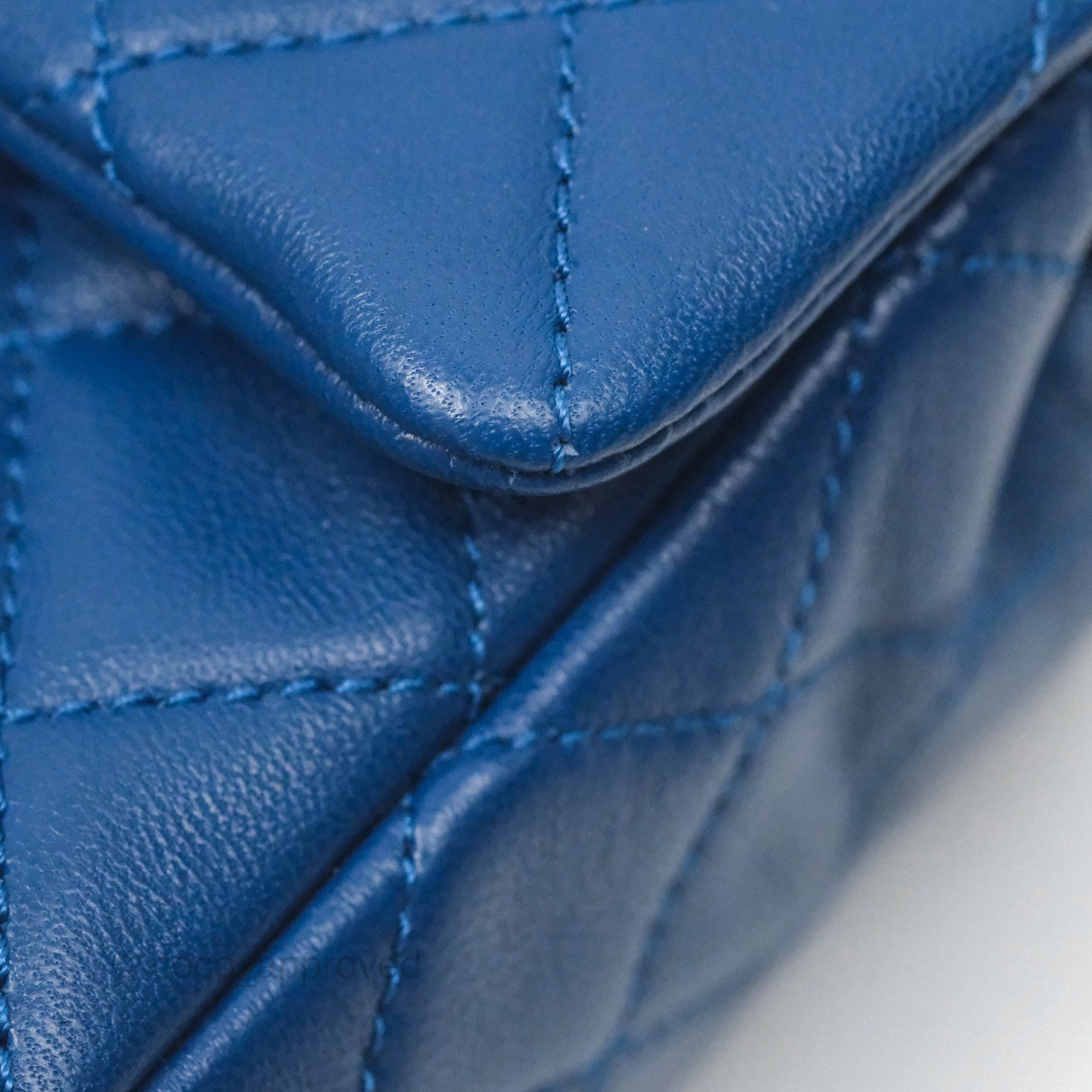 Chanel Mini Rectangular Pearl Crush Blue Lambskin Aged Gold Hardware