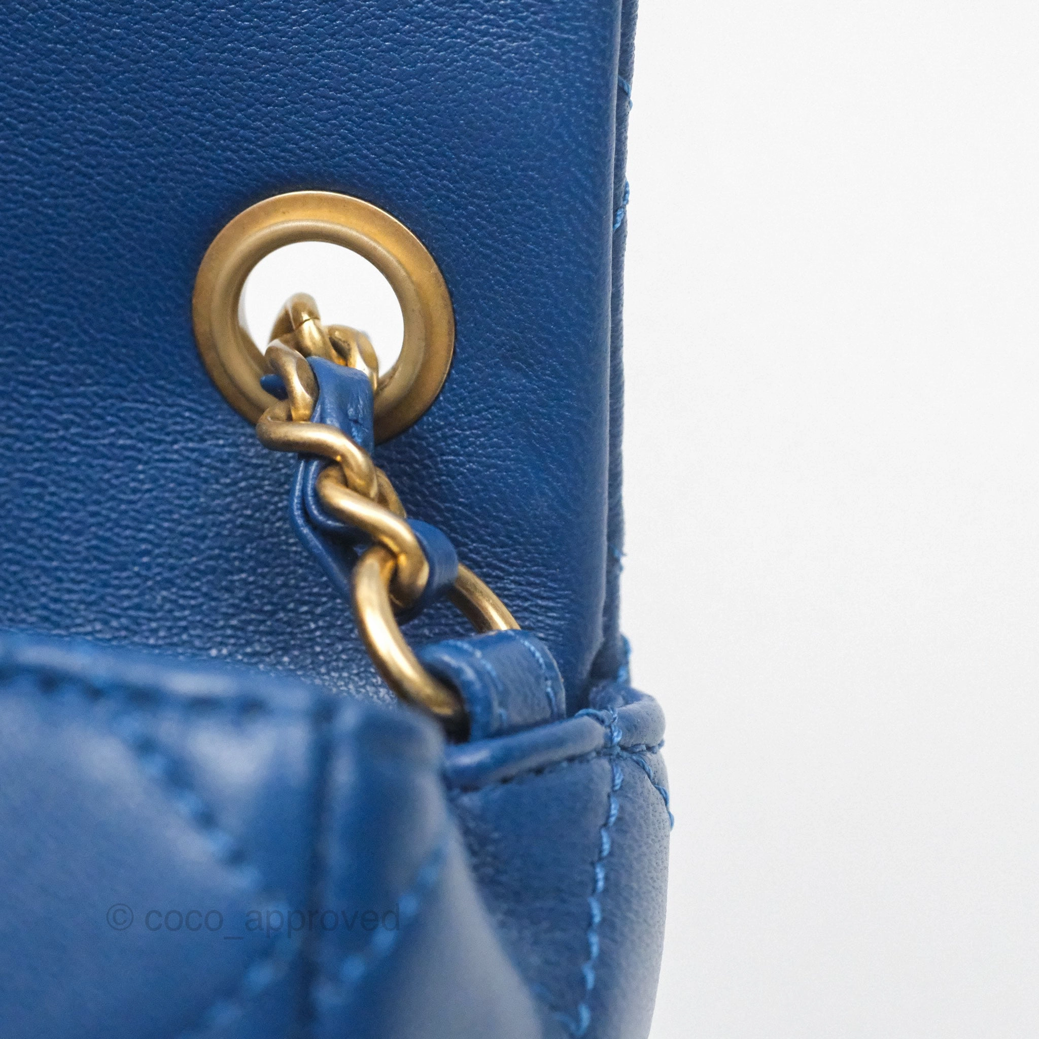 Chanel Mini Rectangular Pearl Crush Blue Lambskin Aged Gold Hardware
