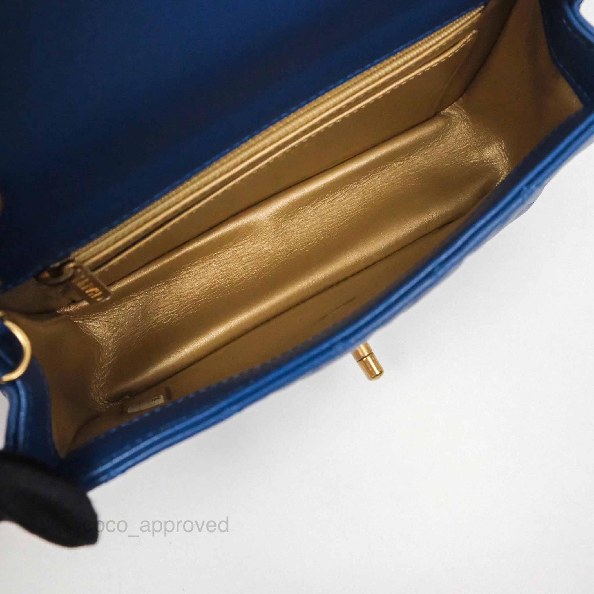 Chanel Mini Rectangular Pearl Crush Blue Lambskin Aged Gold Hardware