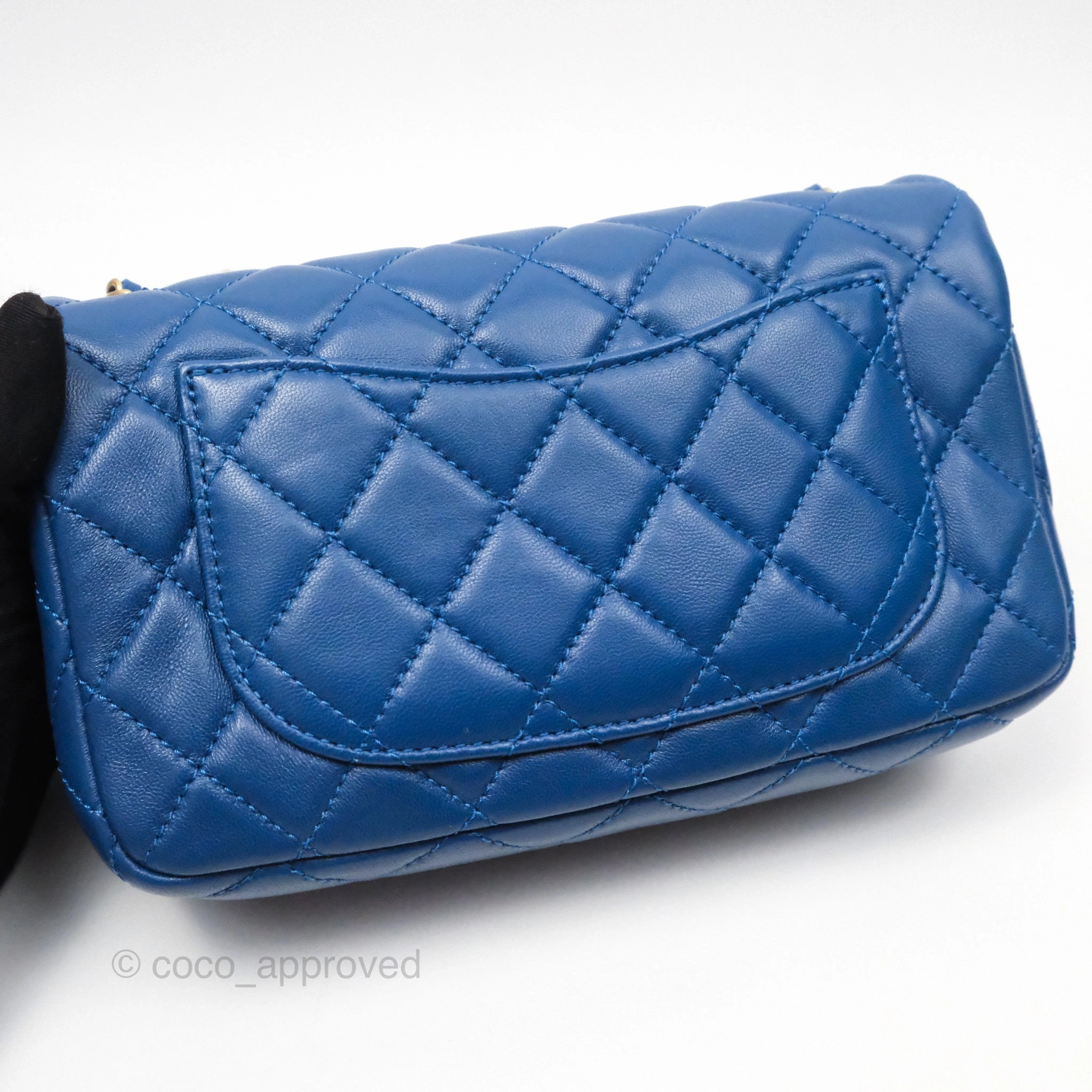 Chanel Mini Rectangular Pearl Crush Blue Lambskin Aged Gold Hardware