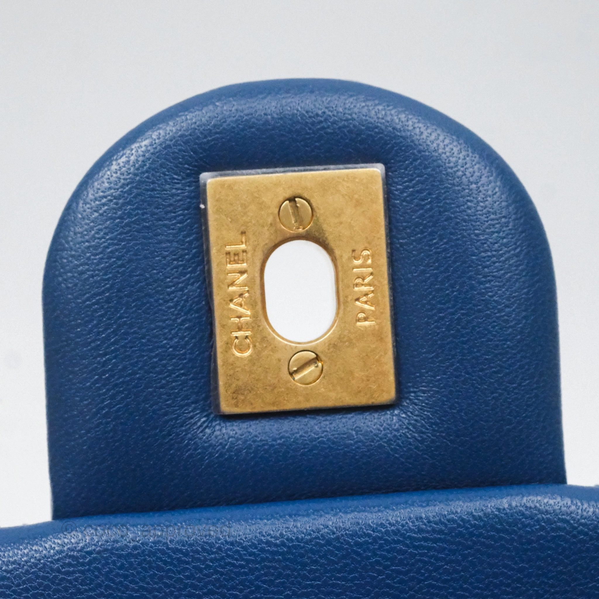 Chanel Mini Rectangular Pearl Crush Blue Lambskin Aged Gold Hardware