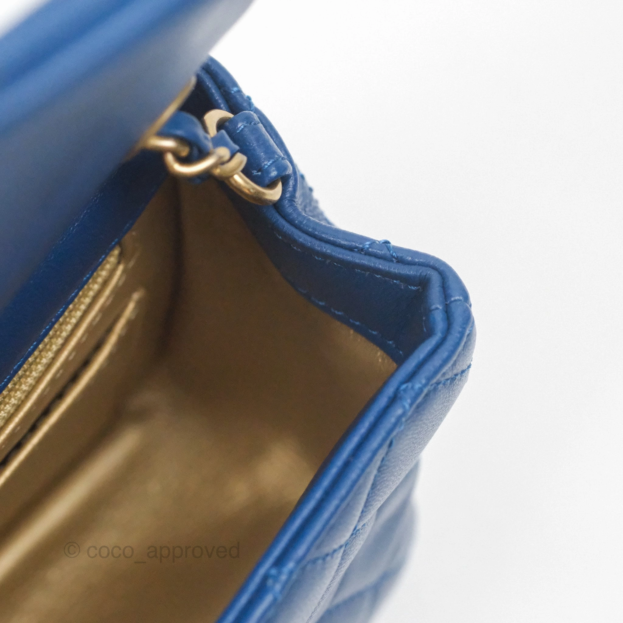 Chanel Mini Rectangular Pearl Crush Blue Lambskin Aged Gold Hardware