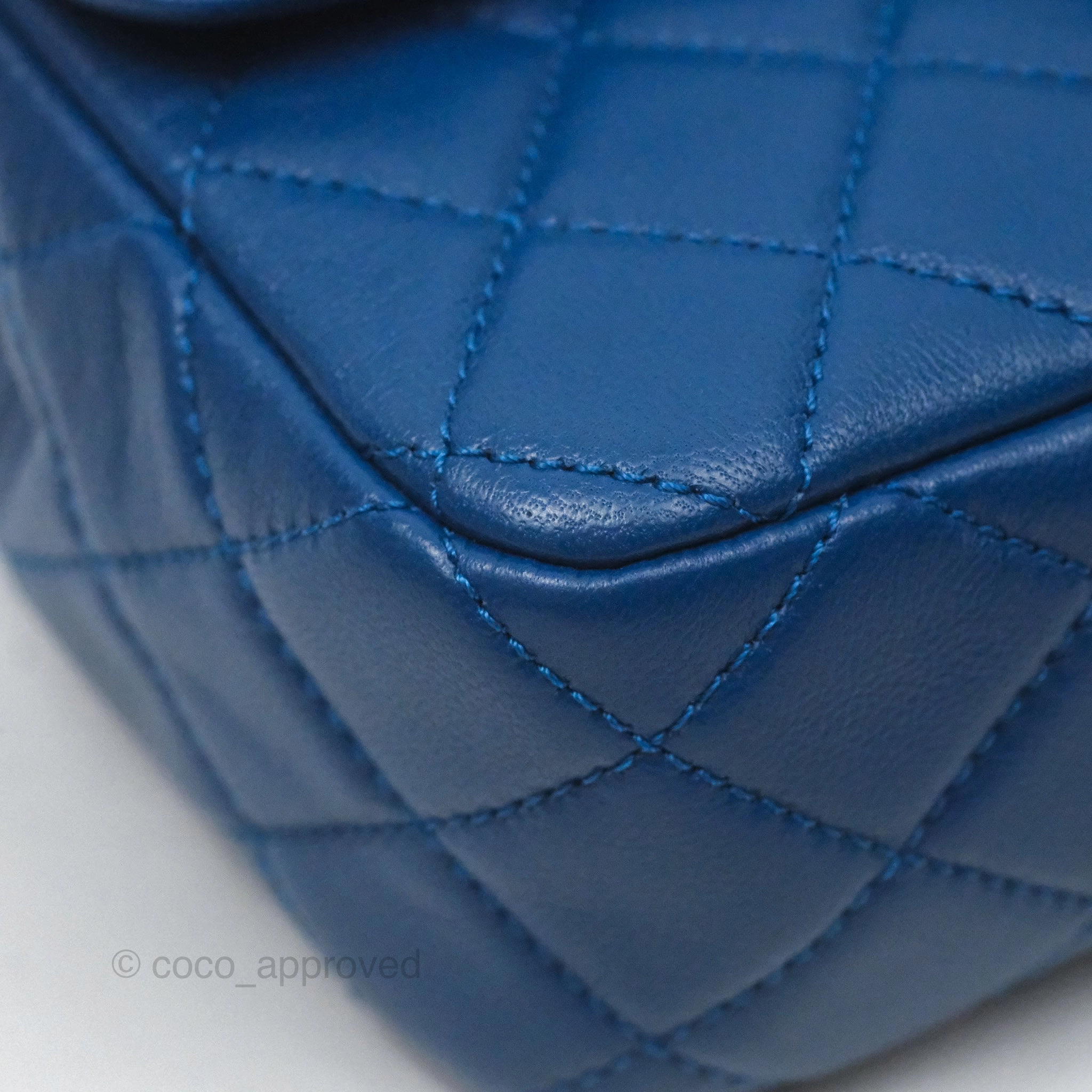 Chanel Mini Rectangular Pearl Crush Blue Lambskin Aged Gold Hardware